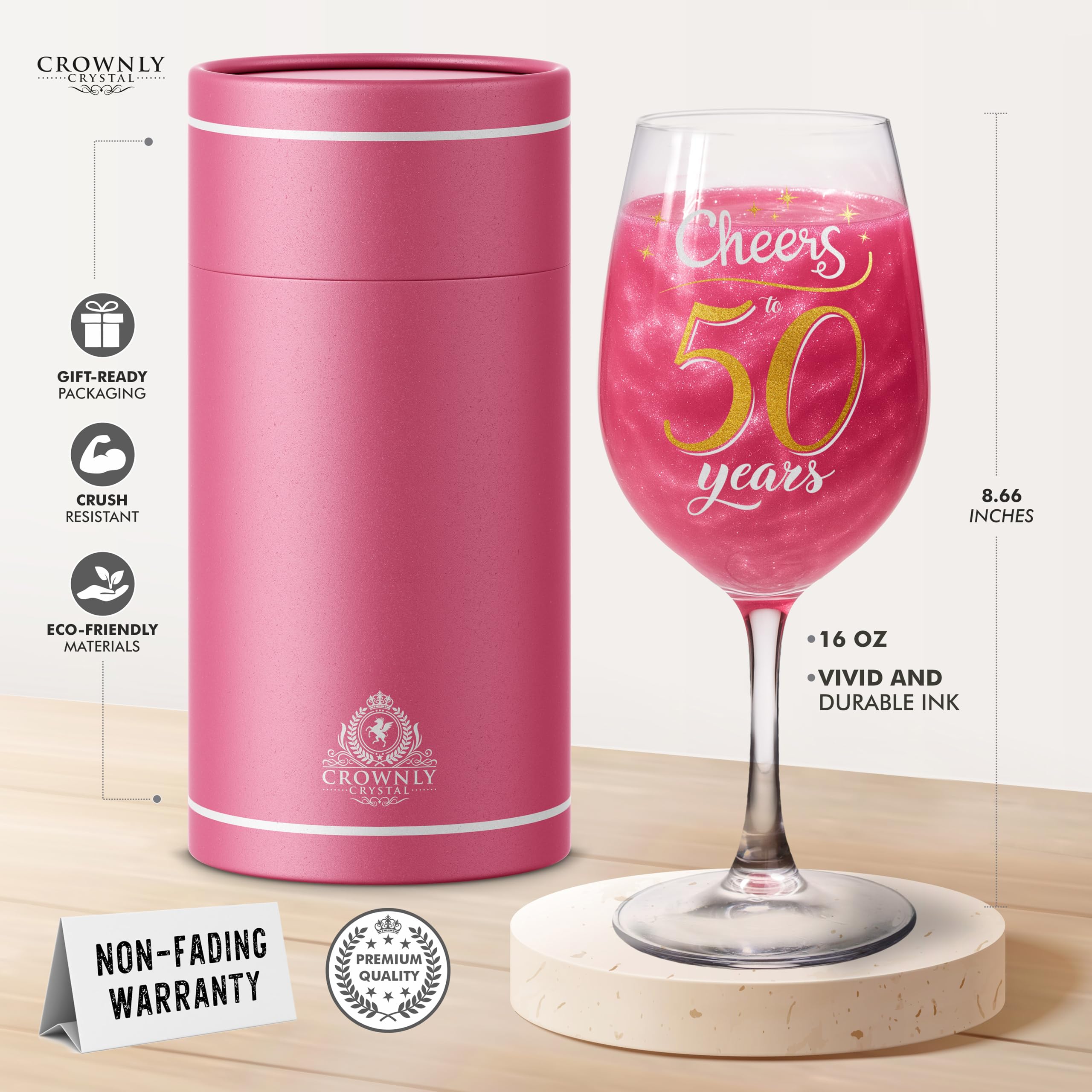 CROWNLY CRYSTAL Calice Da Vino Personalizzato Regalo Donna 50 Anni Con Scritta Cheers To 50 Years Bicchiere Vino Personalizzato In Vetro Elegante Con Scatola Regalo Premium Per Compleanno Importante