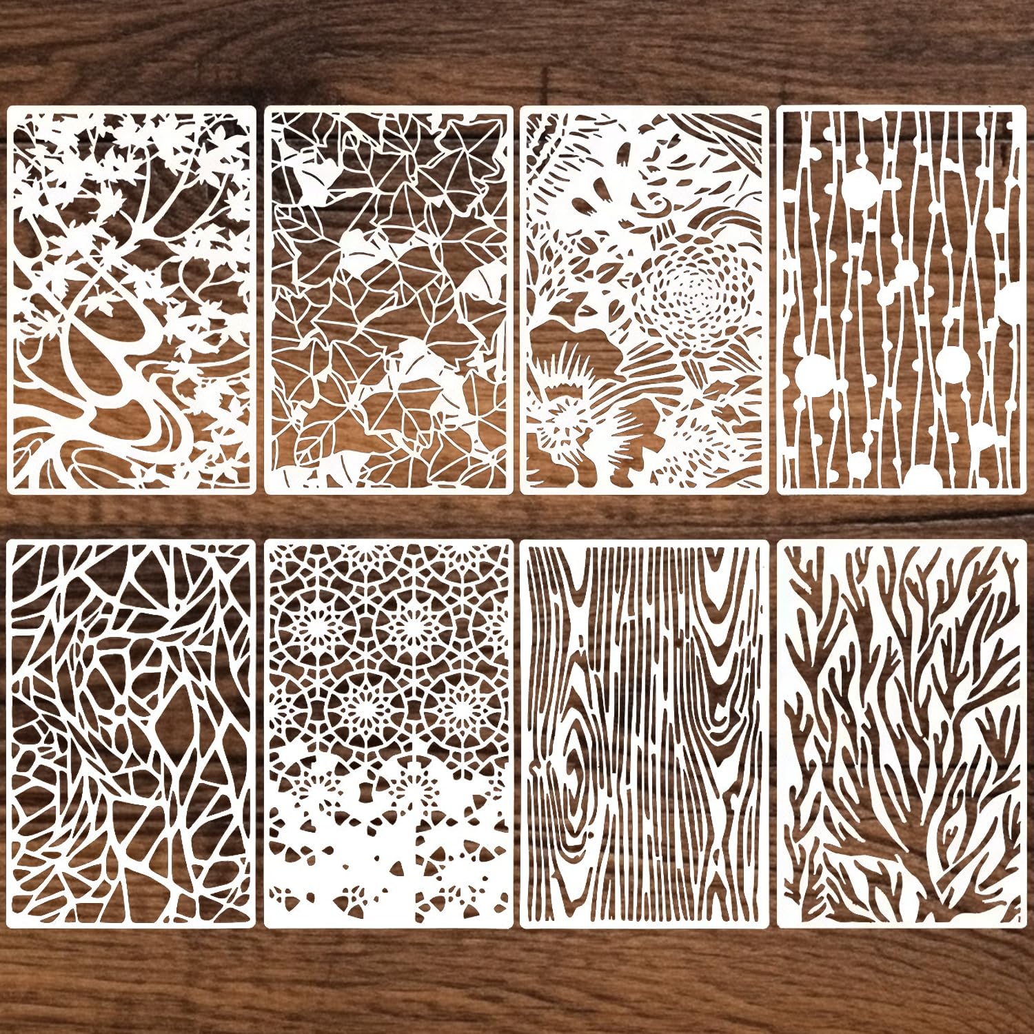 Texture Stencils, 8 Pcs Stencils for Crafts Reusable Flower Painting Template Natural Scrapbook Template for Painting DIY Art Crafts Scrapbook Wall Brick Décor (Coral Flowers)