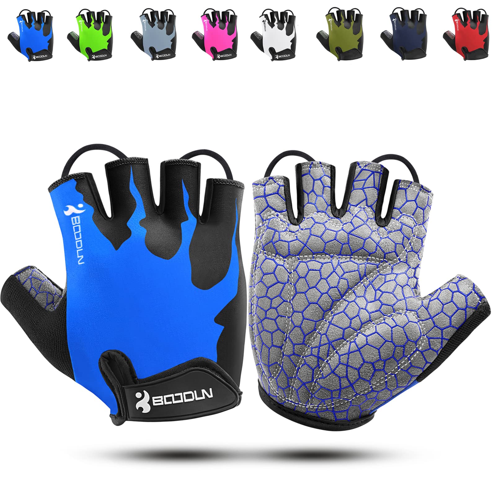 KONVINIT Guanti da ciclismo mezze dita unisex Guanti da bici traspiranti imbottiti senza dita con impugnatura antiscivolo per MTB,ciclismo su strada,palestra,Crossfit e sollevamento pesi
