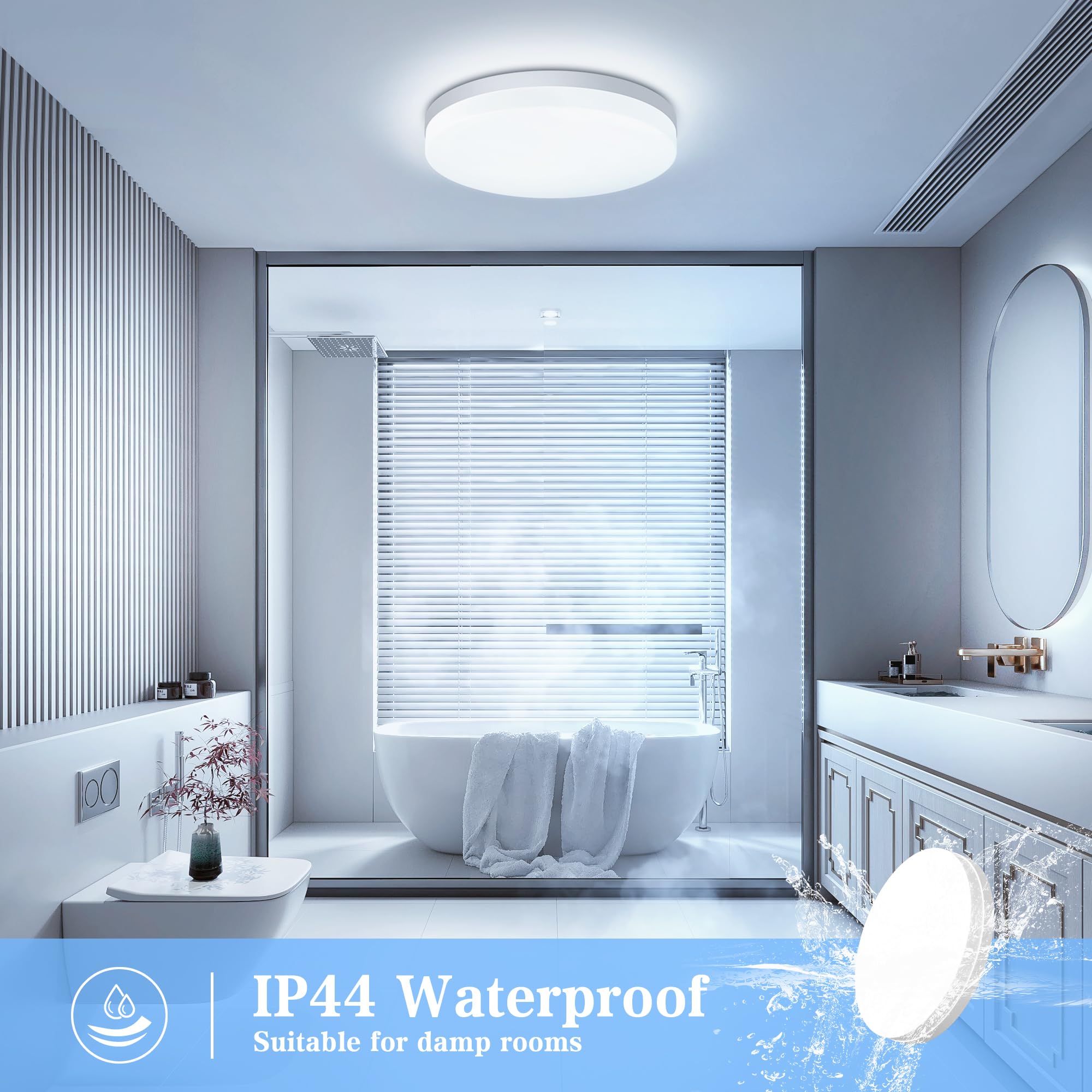 EASY EAGLE Plafonnier LED Rond 48W, 4800LM, 6500K, Luminaire Plafonniers Étanche IP44, Éclairage de Plafond Intérieur pour Salon, Chambre, Cuisine, Salle de Bain, Ø30cm