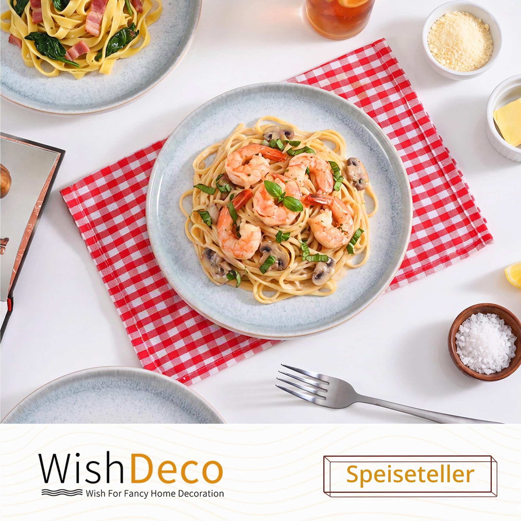 WishDeco Blauer Speiseteller 6er Set, Essteller Porzellan 23cm