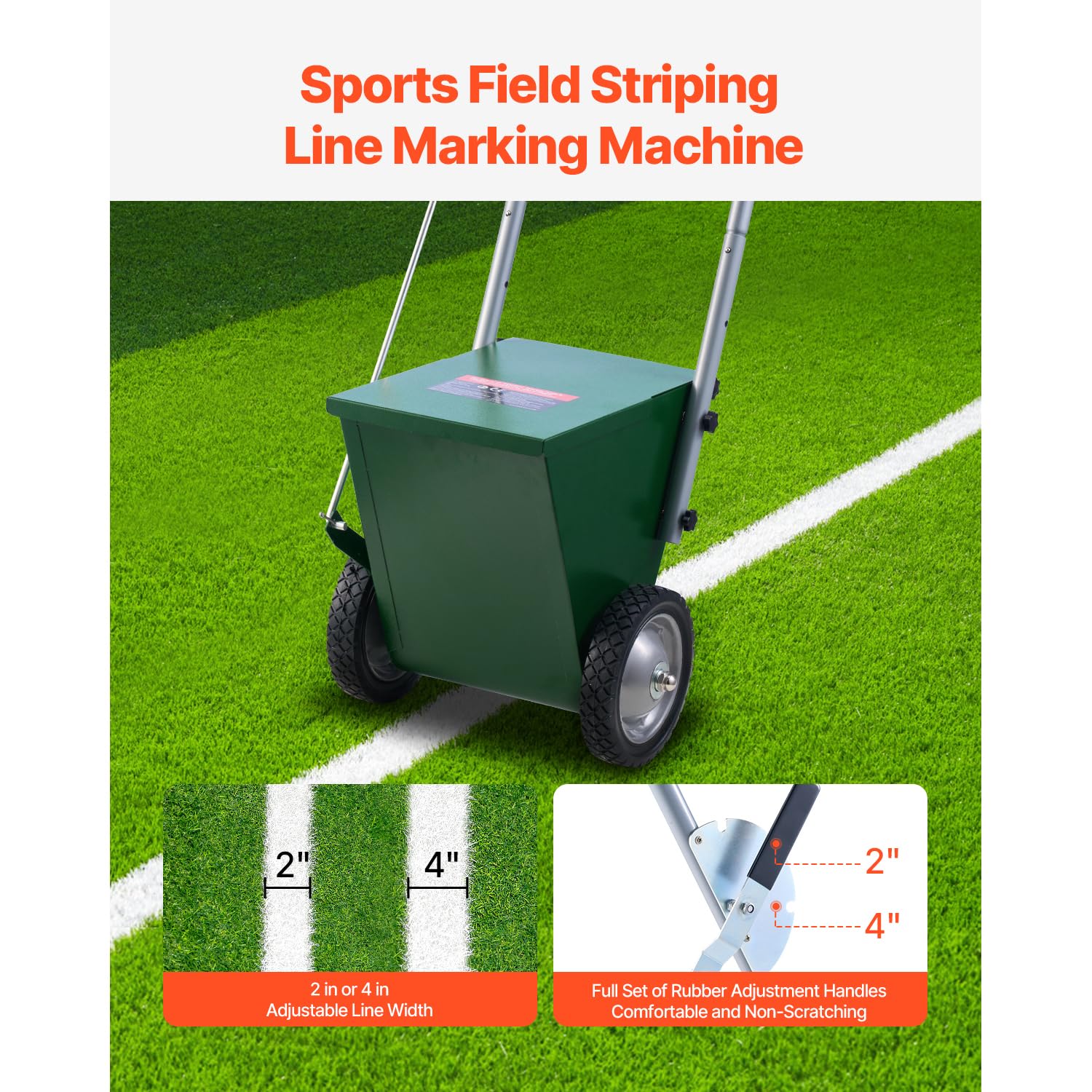 Happybuy Dry Line Marker, 2-Wheel, 2 or 4 in Lines, Adjustable Chalker, with Rubber Handle, 25 lbs Capacity, for Baseball & Softball Infield, Green