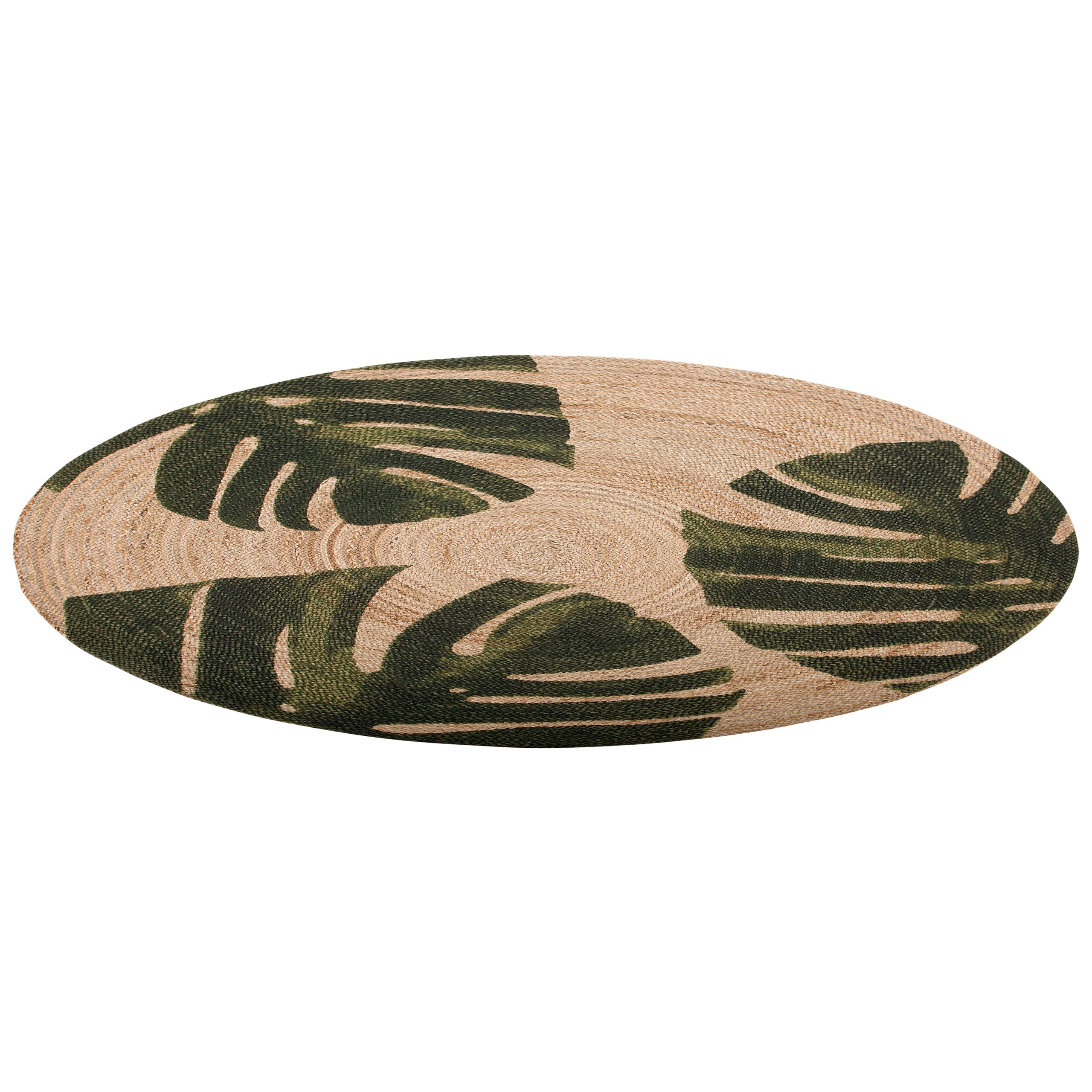 Alfombra redonda de yute verde 140 cm salón dormitorio hoja tropical monstera decorativa Incik