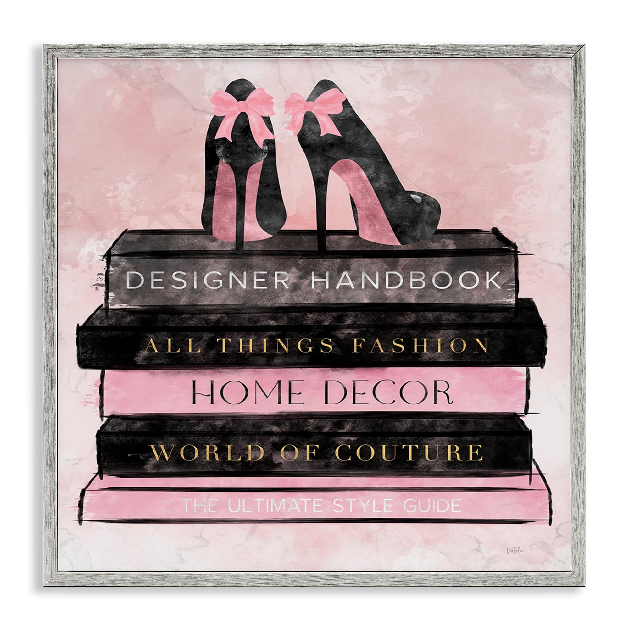 Stupell Industries Farmhouse Gray (Textured) 'All Things Fashion Book Stack'| Framed Giclee Art