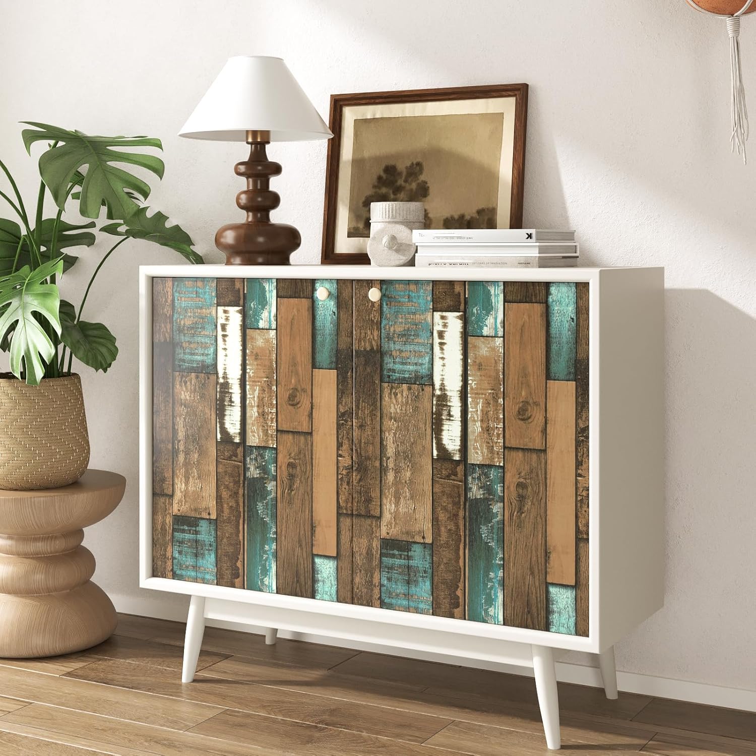Blue Brown Vintage Distressed Wood Contact Paper Removable Shiplap Wallpaper Peel and Stick Self Adhesive Butcher Block Contact Paper Rustic Wallpaper for Bedroom Farmhouse Cabinets 17.7"x120"