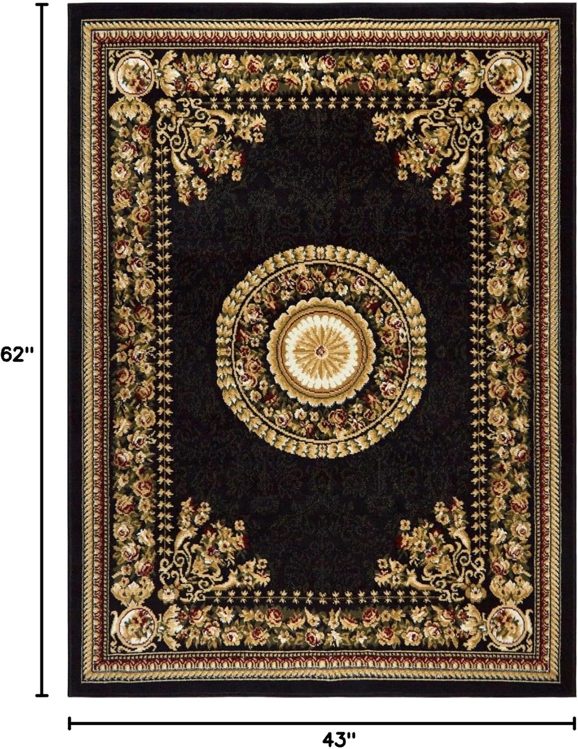 Home Dynamix Optimum Athens Area Rug 3'7" x5'2", Updated Oriental Medallion, Black/Beige