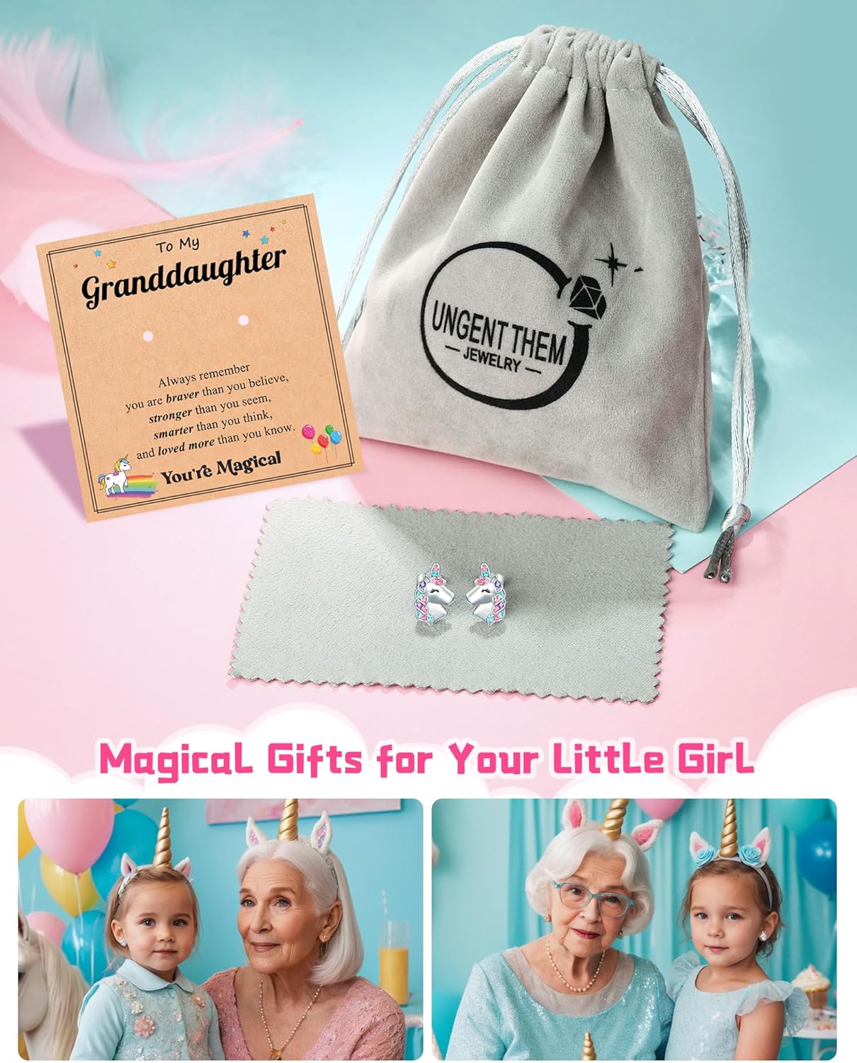 UNGENT THEM Hypoallergenic Unicorn Stud Earrings for Granddaughter Daughter Niece-Magical Kindergarten Graduation Valentines Christmas Birthday Gifts - Image 6