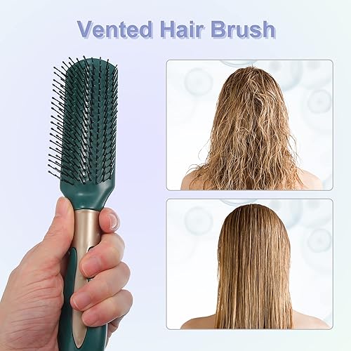 Miniatura 5 de VOCOSTE 1 cepillo de pelo, cepillo desenredante para mujeres y hombres, cepillo de pelo para cabello liso, rizado, largo, corto, seco, verde oscuro,