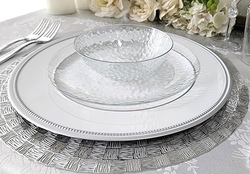 Miniatura 6 de " OccasionS - 20 cargadores redondos de plástico acrílico de 13 pulgadas, para decoración de cenas (corona, blanco y plateado)