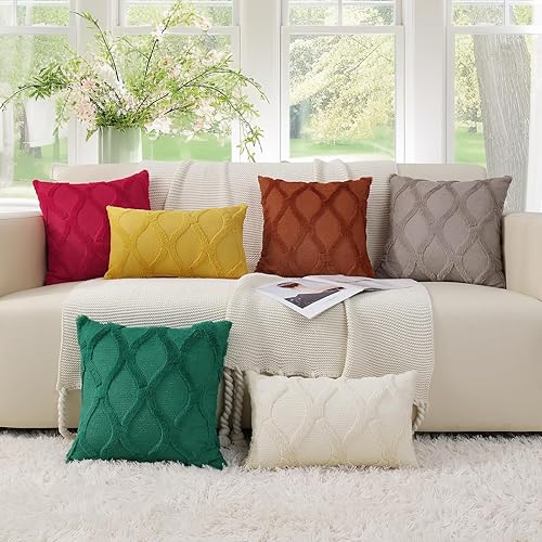 Miniatura 5 de decorUhome Juego de 2 fundas de almohada decorativas de 24 x 24 pulgadas, fundas de almohada de lana sintética de felpa suave para sofá, cama, sofá