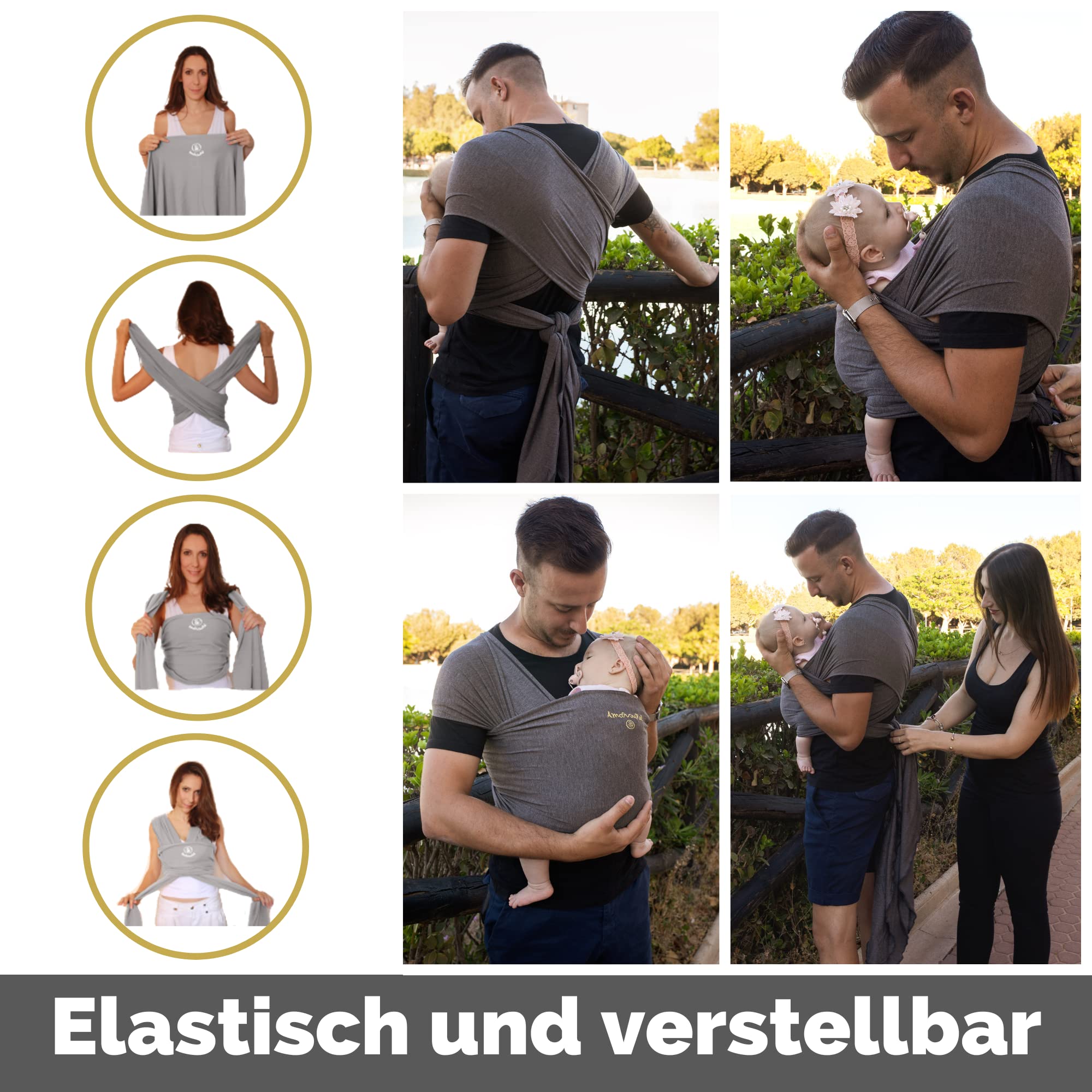 Amarsupiel | Amarsupiel BAMBOO Babytragetuch | Einfach zu bedienende elastische Babytrage | OEKOTEX Bambuszertifikat | Made in Germany