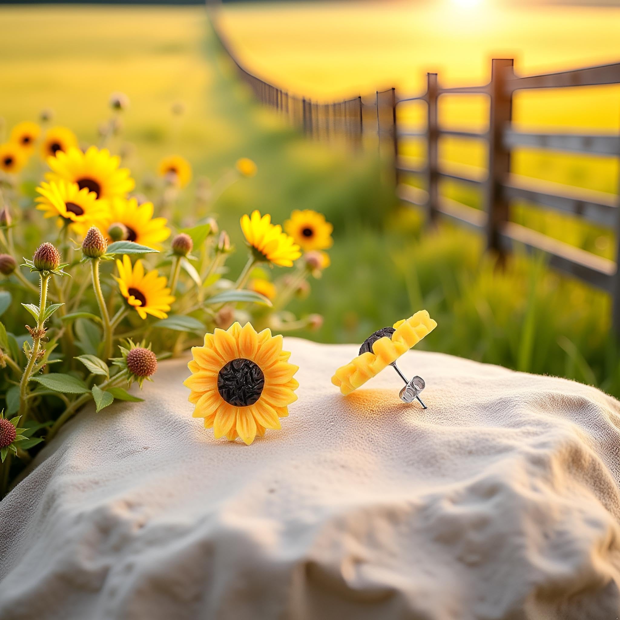Orecchini a perno in resina a forma di girasole, 15 mm, idea regalo per donne e ragazze