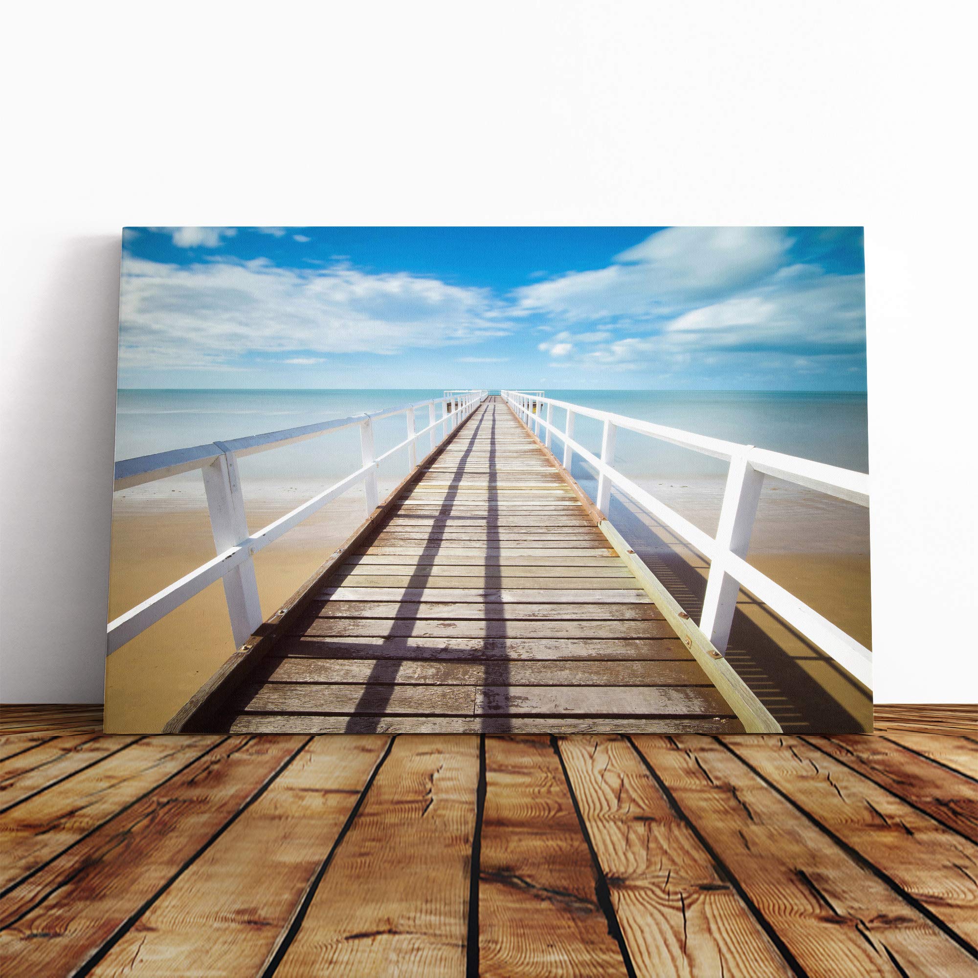 Seascape Beach Pier Canvas Print | Gallery Wrapped 30mm Frame Wall Art | 20x14 inches | Ready to Hang | Modern Seascape Picture | Living Room Bedroom Lounge Office