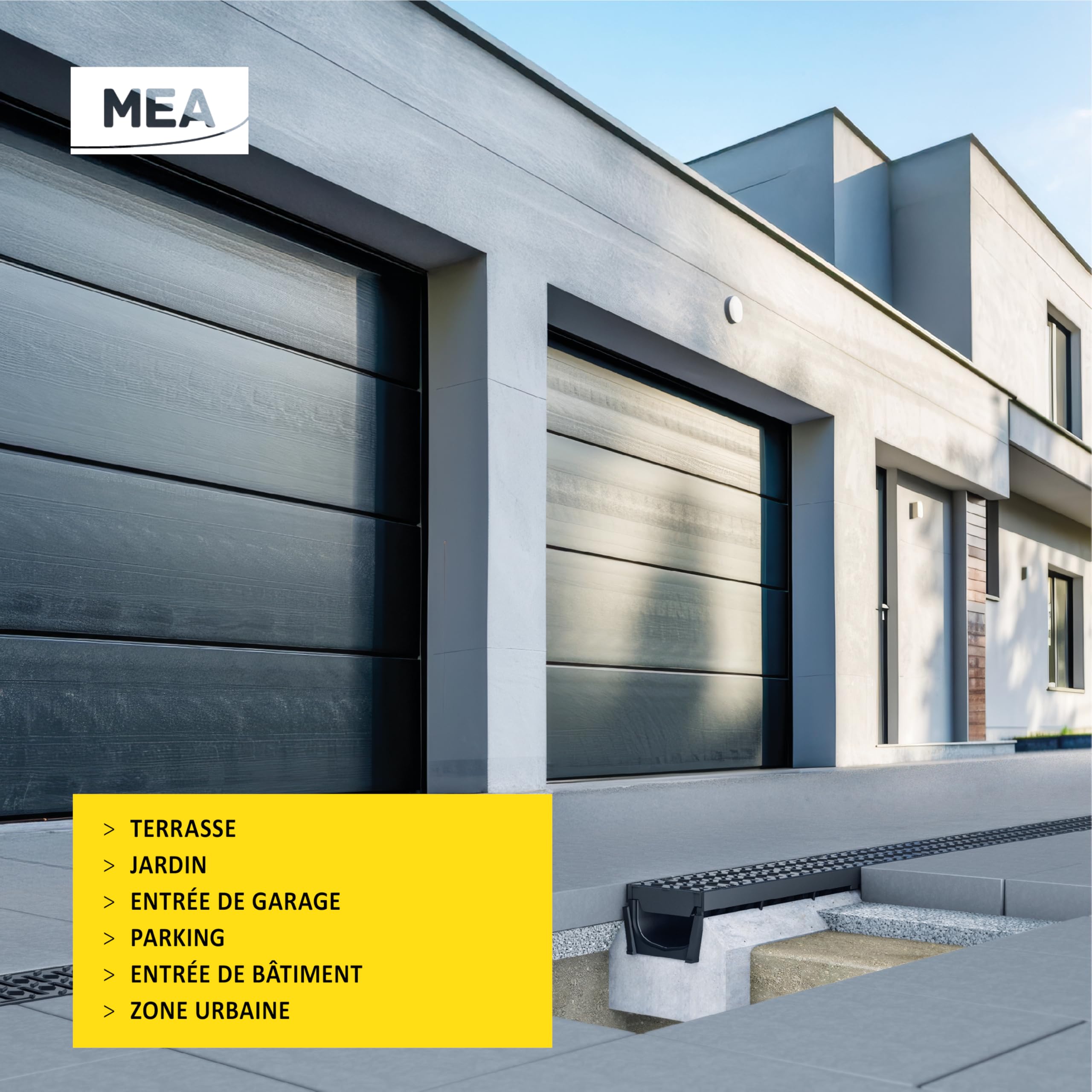 MEA Caniveau Extérieur MEAPARK 1 m Grille Passerelle Polyamide Drainage Terrasse Classe B125 Largeur utile 10 cm