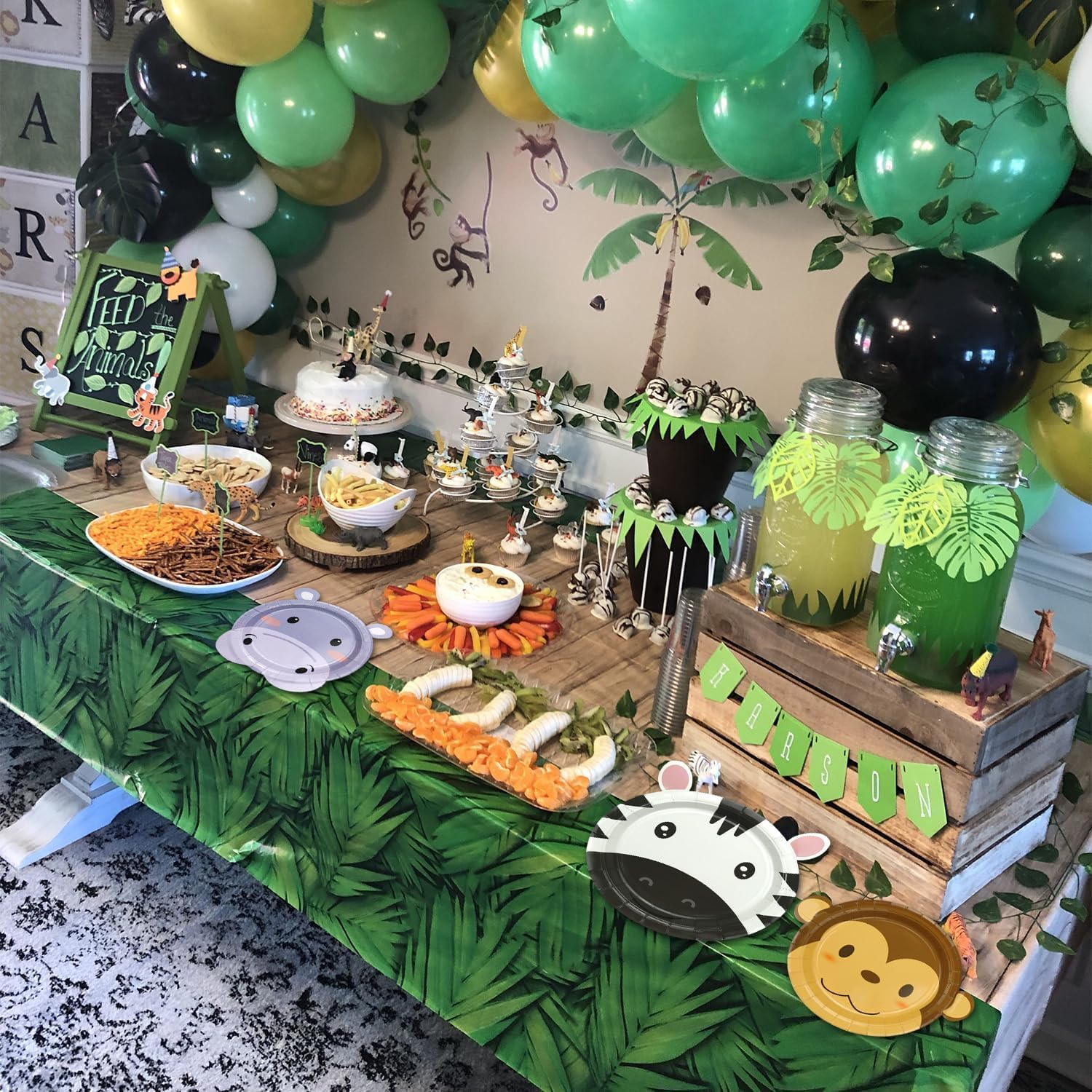 Confezione da 60 piatti di carta animale Jungle Safari per feste di compleanno, festa allo zoo, baby shower