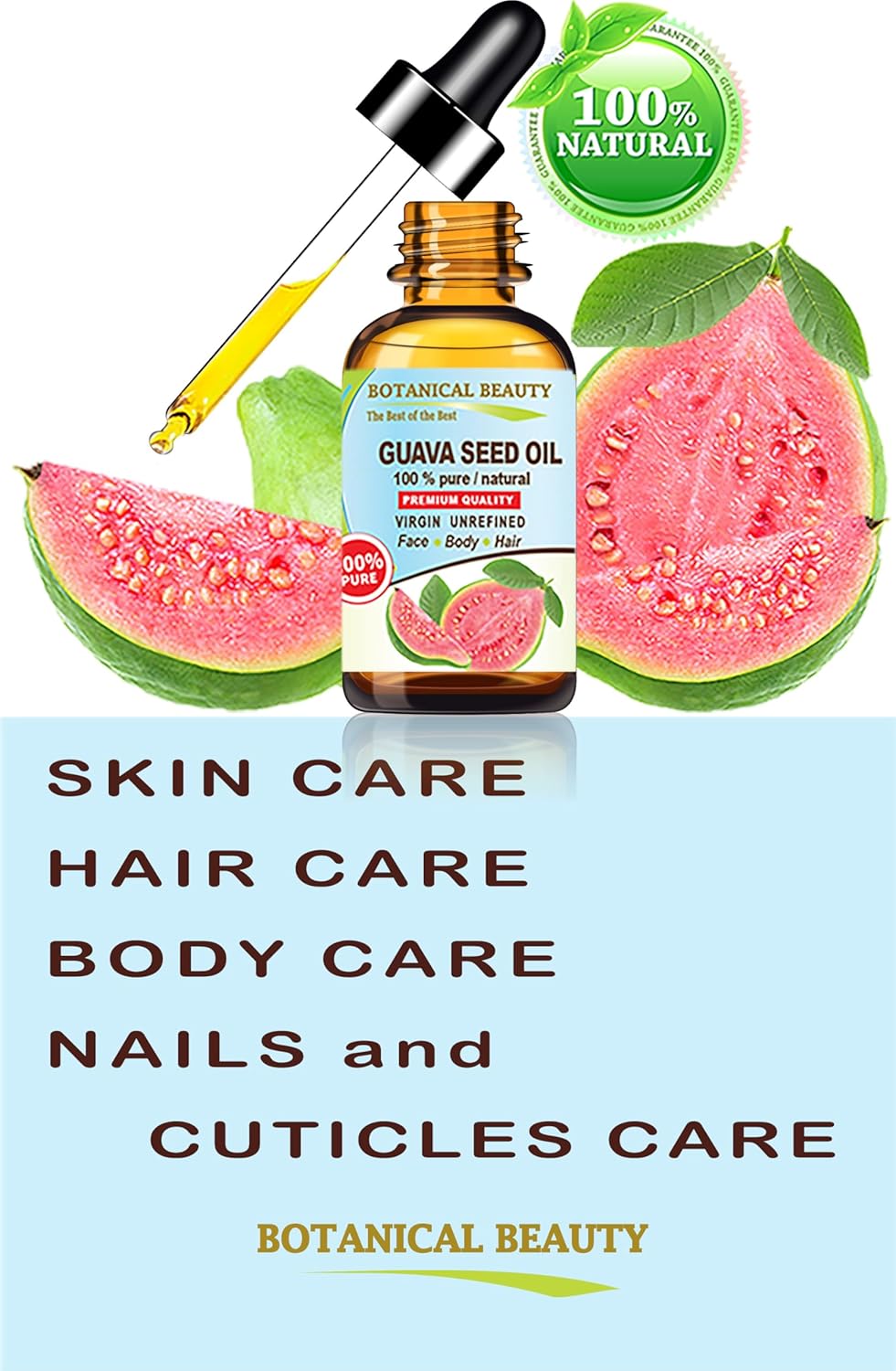 Botanical Beauty GUAVA SEED OIL 100% Pure Natural Virgin Unrefined Cold Pressed for FACE, SKIN, BODY, HAIR, NAILS Anti-Aging Vitamin C (2 Fl Oz 60 ml)
