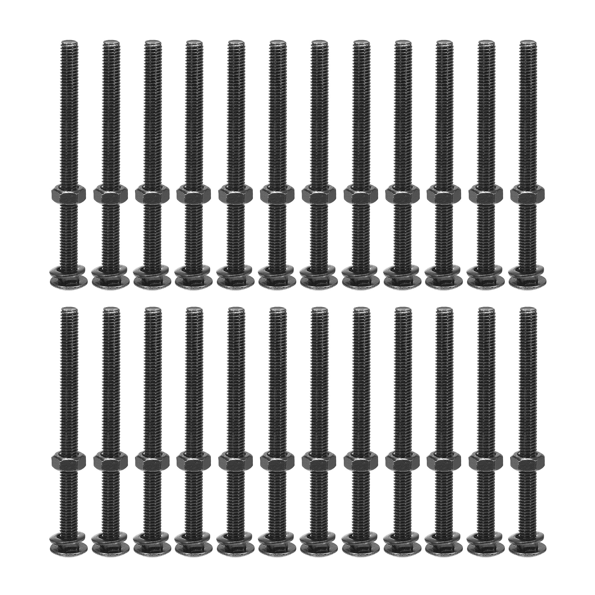 QUARKZMAN M6x90mm Boulons À Tête Ronde Et Collet Carré Avec Écrous Et Rondelles, 25Set Acier Inoxydable 304 Boulons À Tête Ronde Et Collet Carré, Noir
