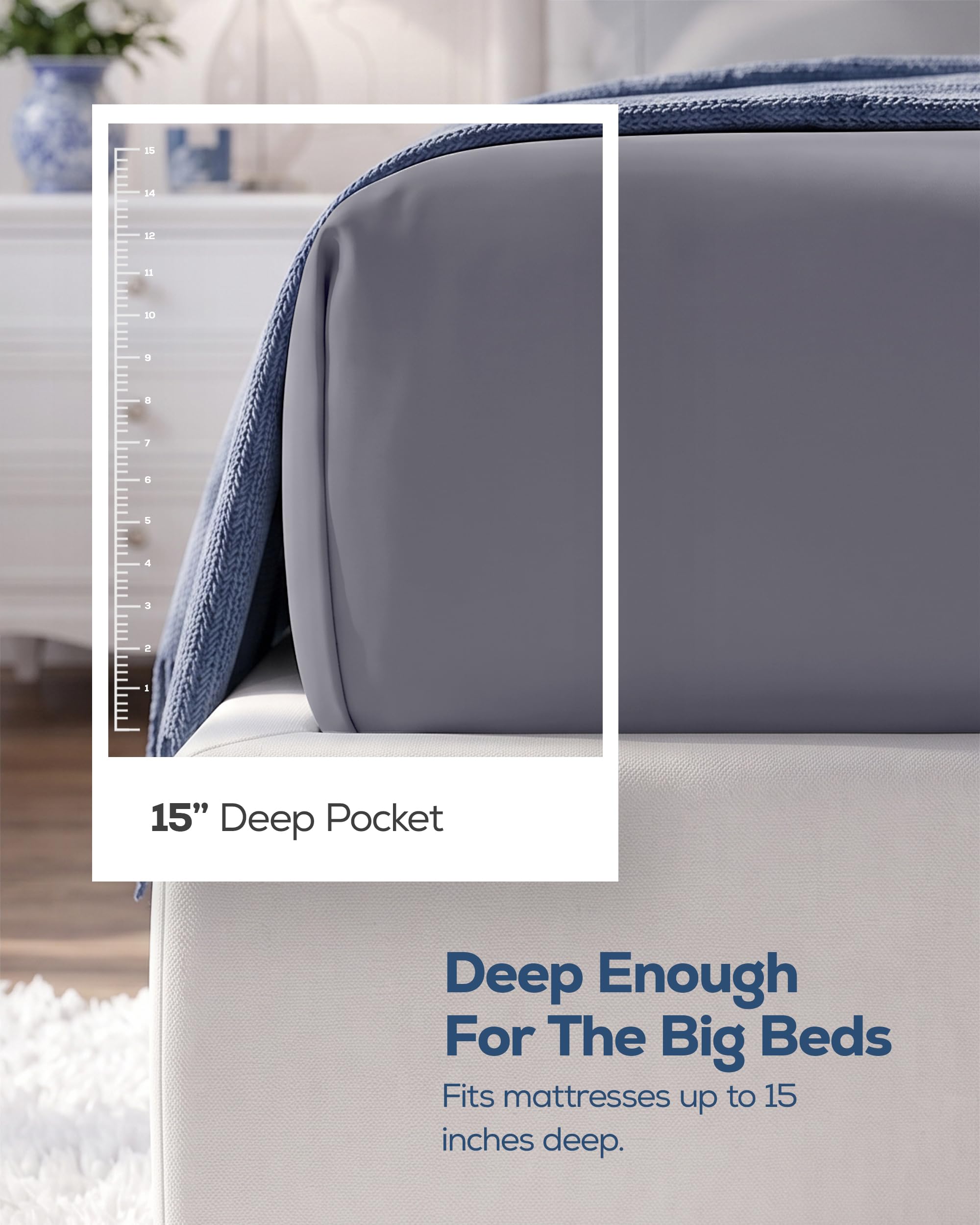 Queen Fitted Sheet, Grey, 15 Inch Deep Pocket D2605