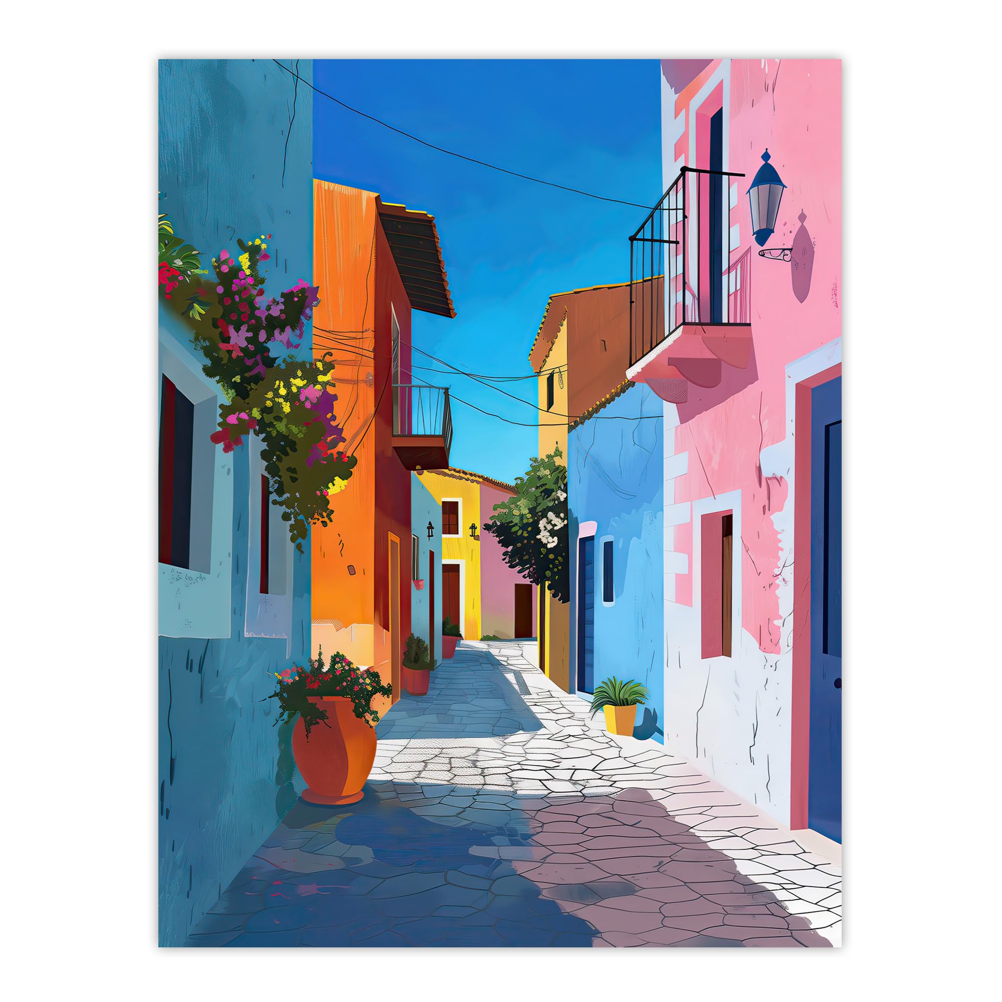 Artery8 Colourful Houses Italian Village Street Painting Bathroom Toilet Extra Large XL Wall Art Poster Print