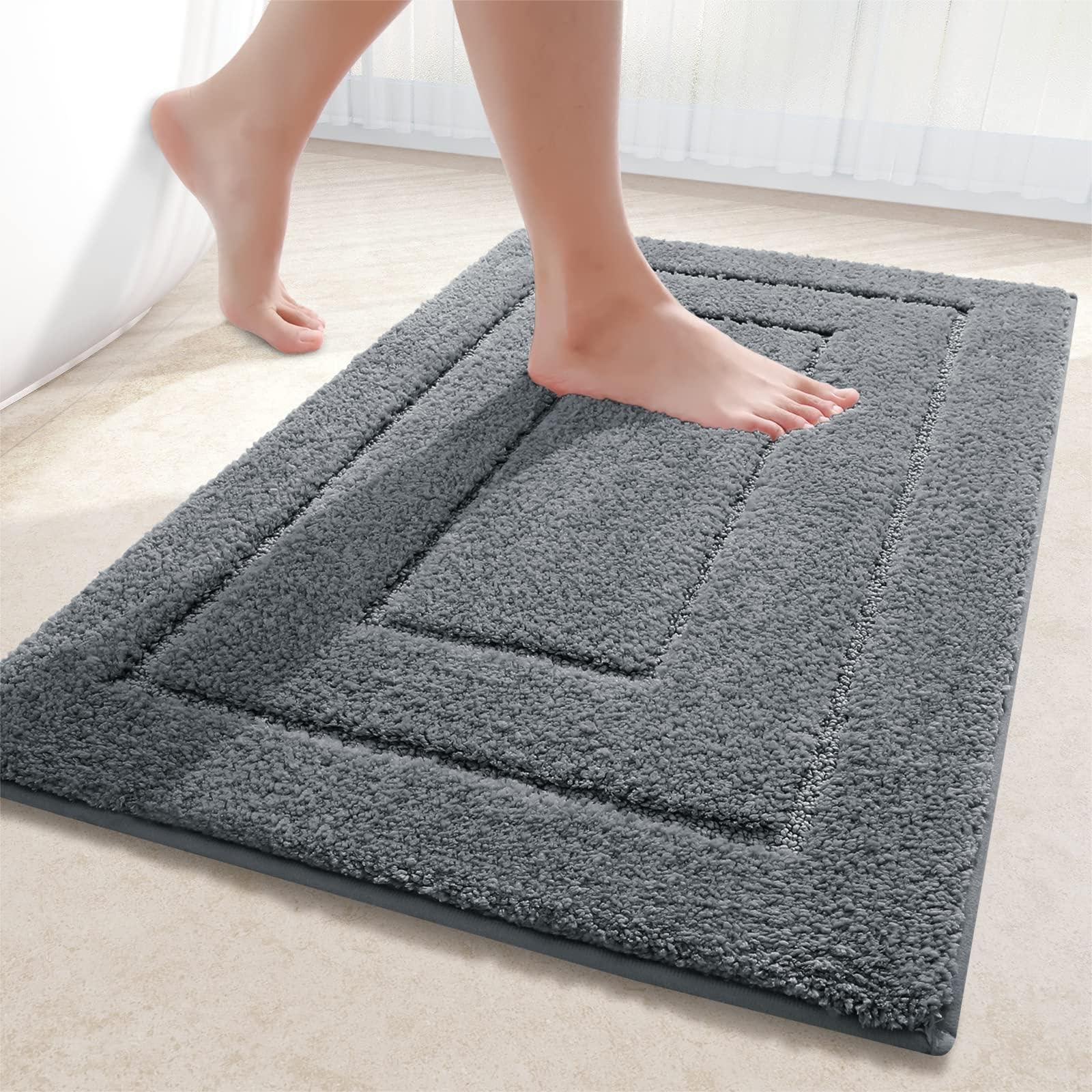 Homaxy Alfombra de baño de microfibra, antideslizante, lavable, suave, absorbente, para baño, 60 x 120 cm, gris oscuro