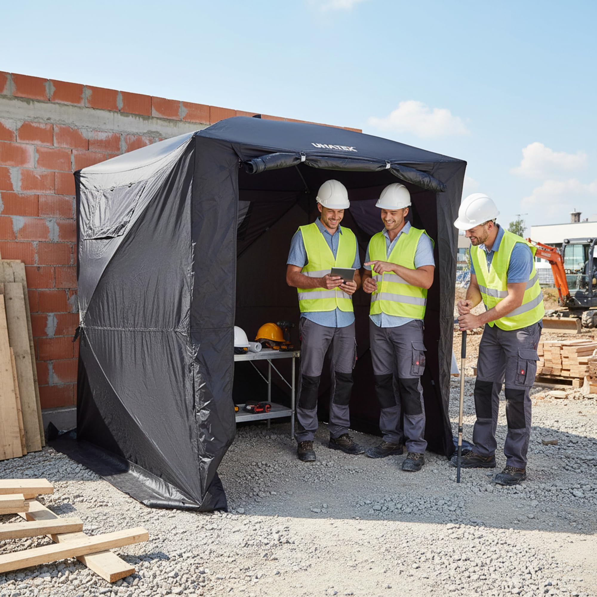 Tente de construction, pliable, étanche, pour montage, chantier de construction et événements, noir, 1,90 x 1,80 x 1,80 m, fabricant allemand depuis plus de 10 ans