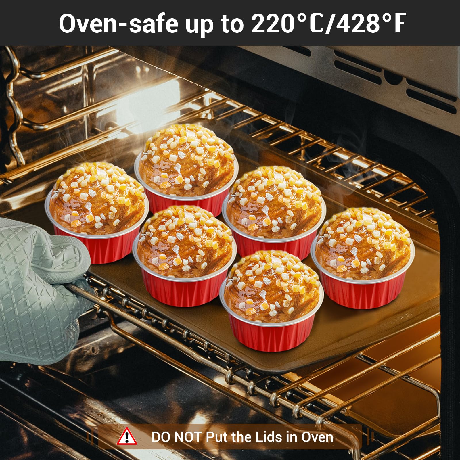 EUSOAR Mini moldes para tartas con tapas, 200 vasos de aluminio desechables de 5 onzas con tapas para postre de pastel de queso y flan de crema brulee, mini recipiente de aluminio para hornear para
