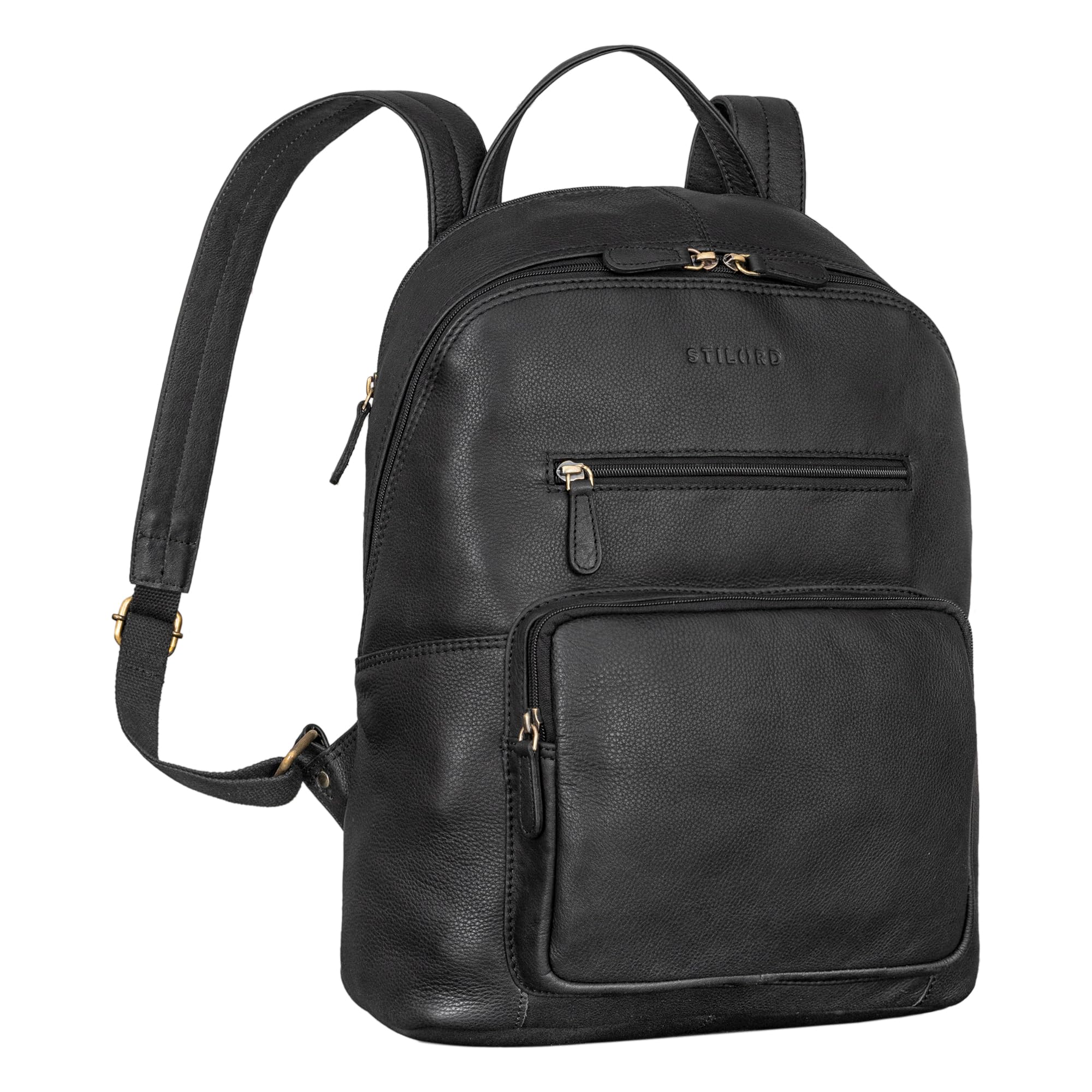 STILORD "Caius" skórzany daypack damski i męski plecak laptopa 10,1 cala plecak studencki plecak miejski mężczyźni prawdziwa skóra Kolor:czarny
