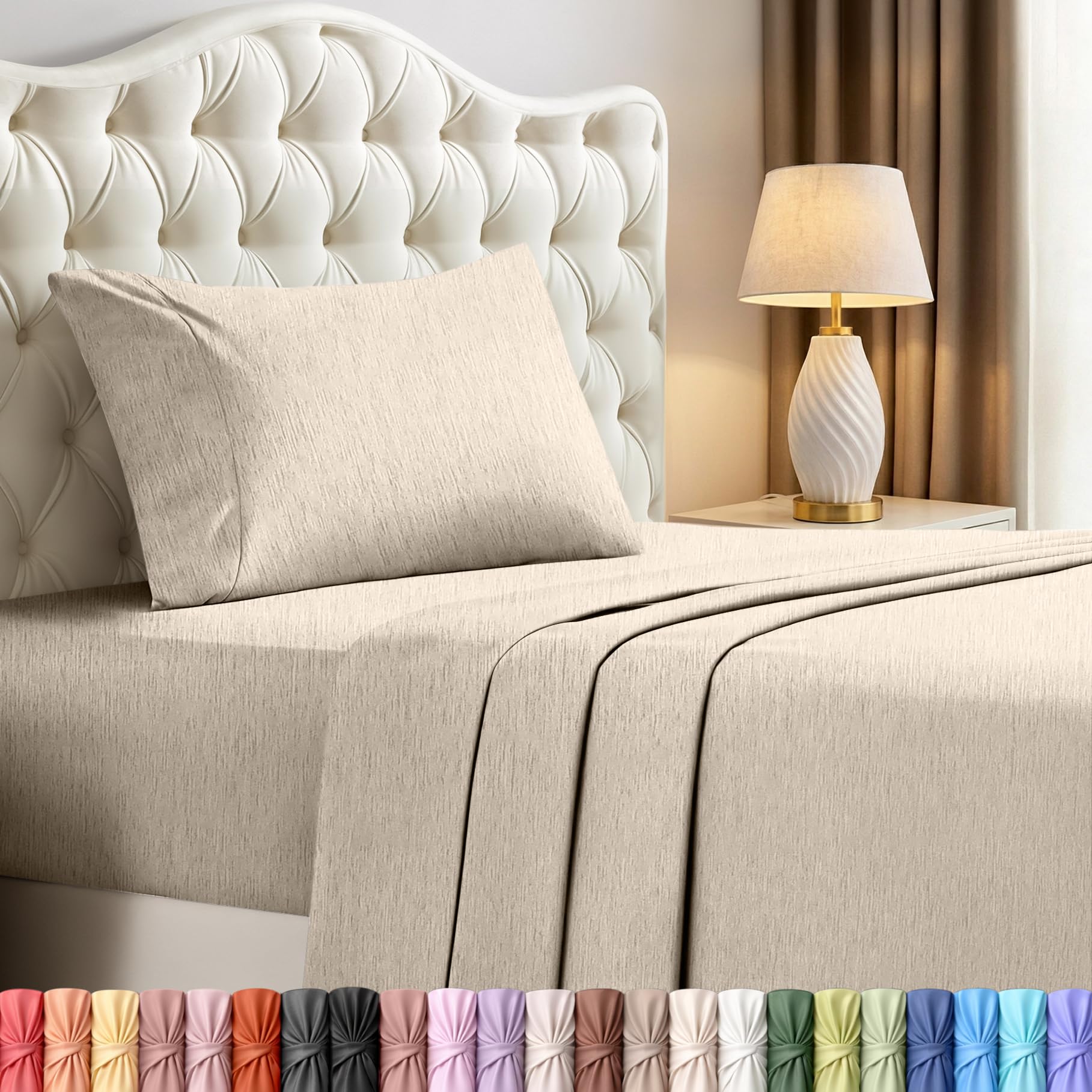 Utopia Bedding Twin Sheet Set โ 3 Piece Bed Sheets for Cal King Size Bed, Soft and Breathable Microfiber, Includes 1 Fitted Sheet, 1 Flat Sheet and 2 Pillowcases (Heather Beige) โ image 1