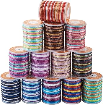Cheriswelry 1mm Polyester Cord Thread, 13 Rolls Rainbow Colors Braided Beading String Rope Trim with Spool for Jewelry Making Chinese Knotting Kumihimo Macram