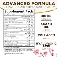 Vista 2 de Vitaminas para el cabello, la piel y las uñas, biotina, 5000 mcg por porción, apoyo extra fuerte para el crecimiento del cabello para mujeres