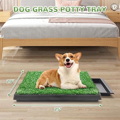 Miniatura 28 de Almohadilla de césped para perros con bandeja, 25 x 20 pulgadas, almohadilla de césped artificial para entrenamiento de cachorros, inodoro portátil