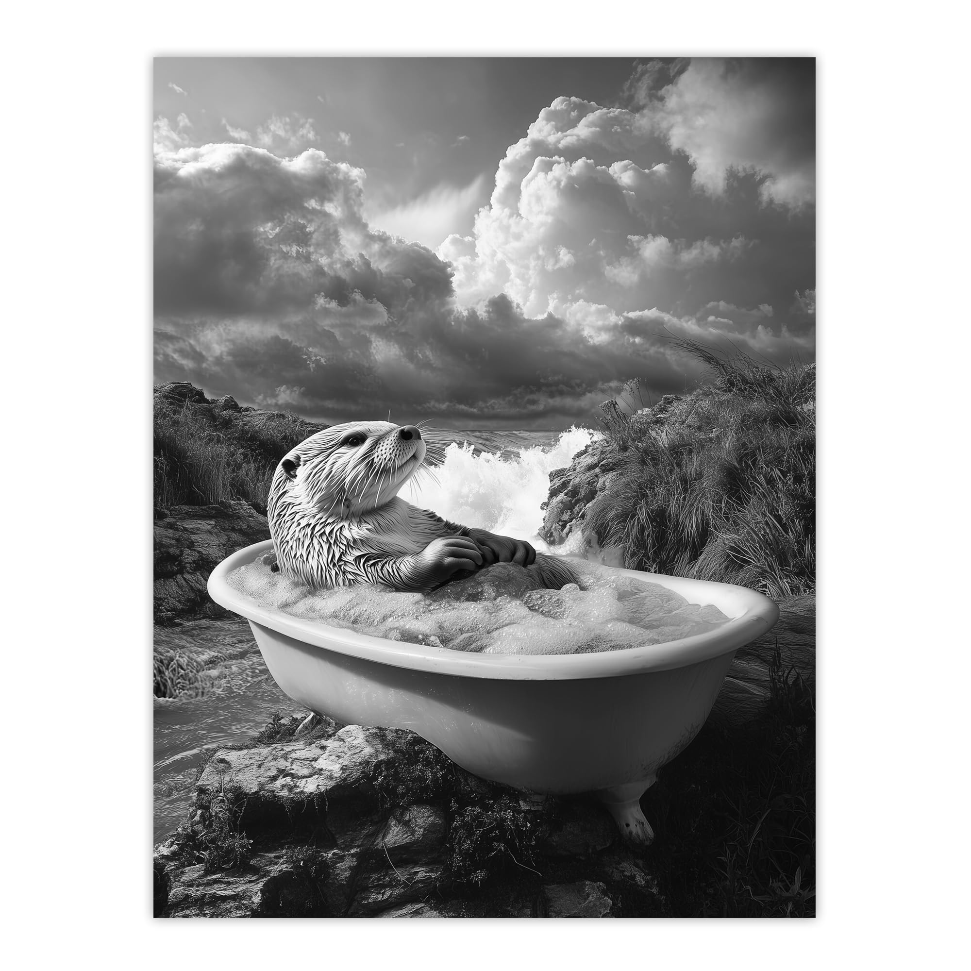 Artery8 Otter Bath Riverbank Bathtub Bubble Bath Surreal Bathroom Toilet Extra Large XL Wall Art Poster Print