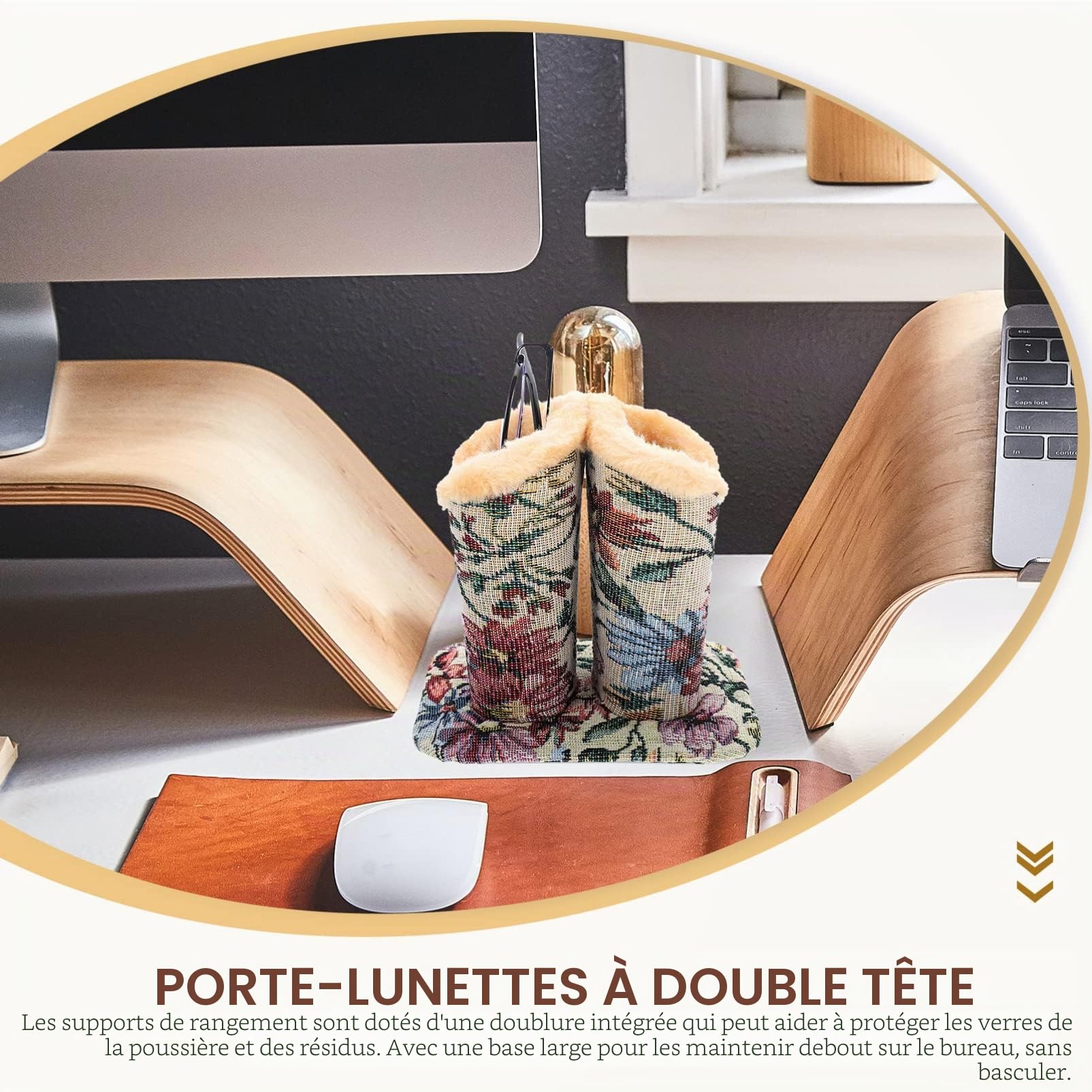 Cabilock Porte-Lunettes Double Tête Compact 5.12X4.72X4.72 Pouces Support De Lunettes Avec Protection Anti-Poussière Base Stable Pour Bureau Table De Chevet Organisateur Pratique