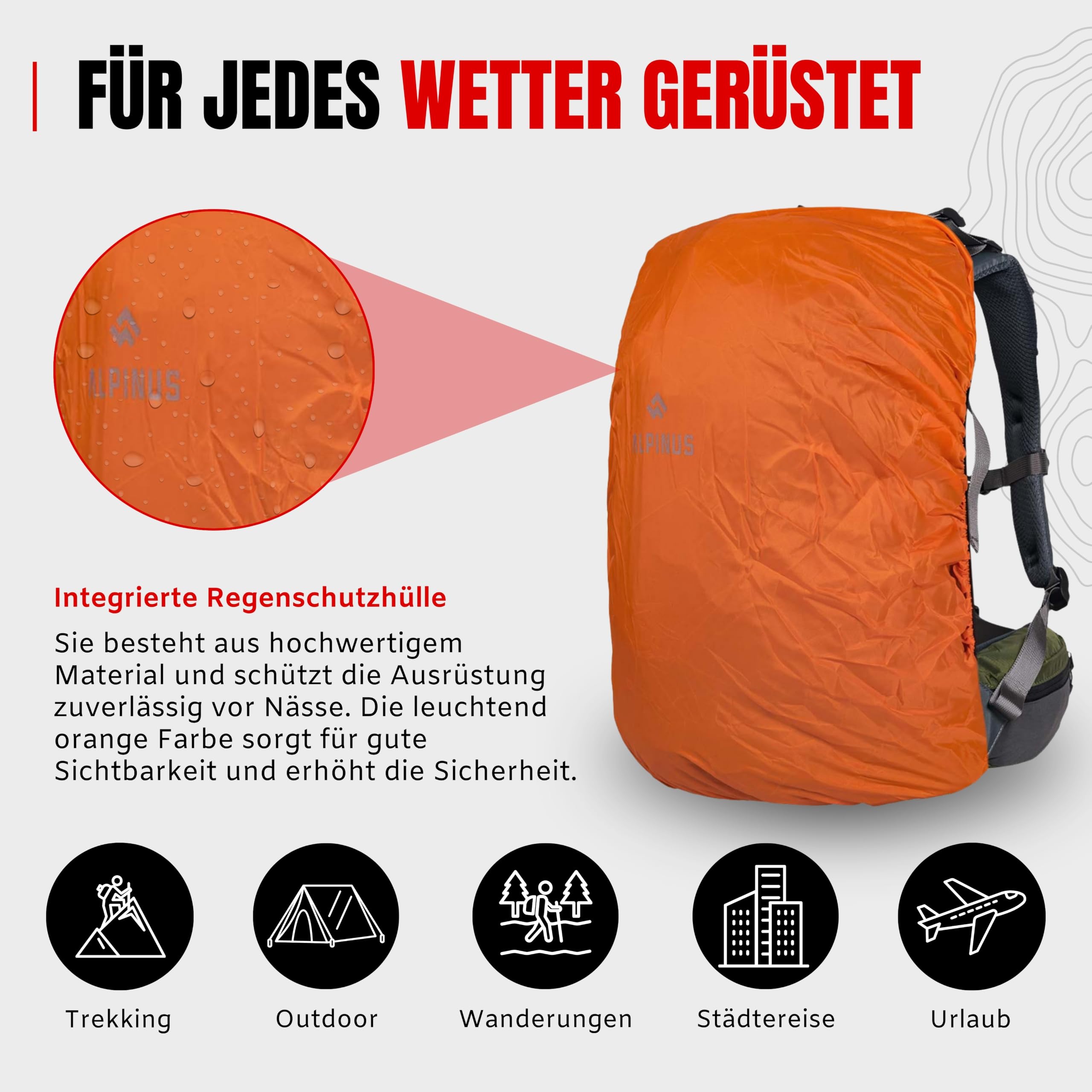 Alpinus Muddus Wanderrucksack 30L Trekkingrucksack mit Rückenbelüftung für Herren & Damen Schwarz - Rucksack mit ADS-Belüftungssystem und Regenschutz für Wandern, Camping Trekking
