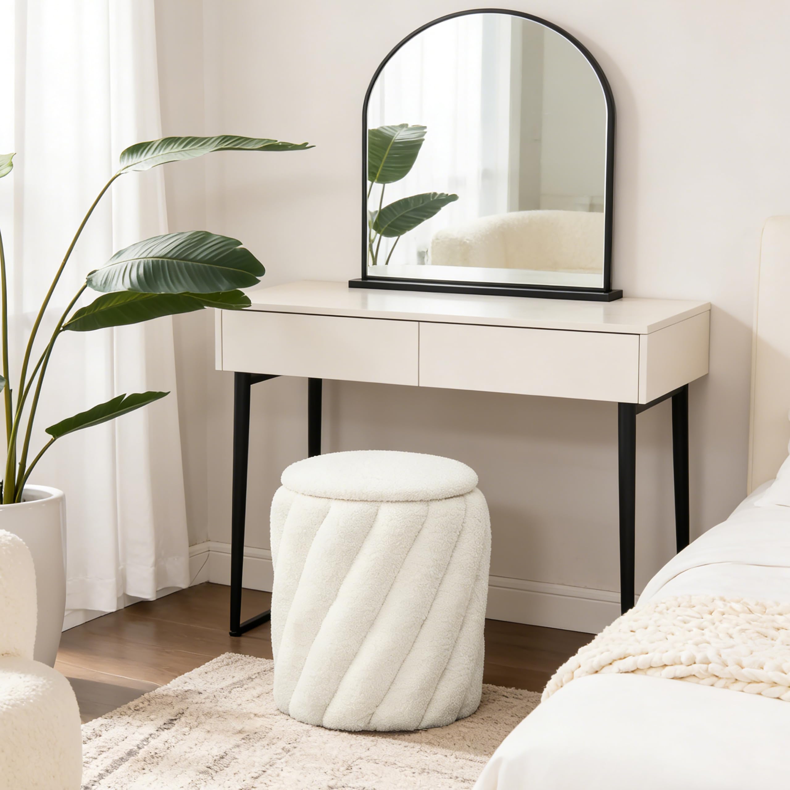 Hometopia Sitzhocker mit Stauraum, rund im Spiral-Design in Weiß