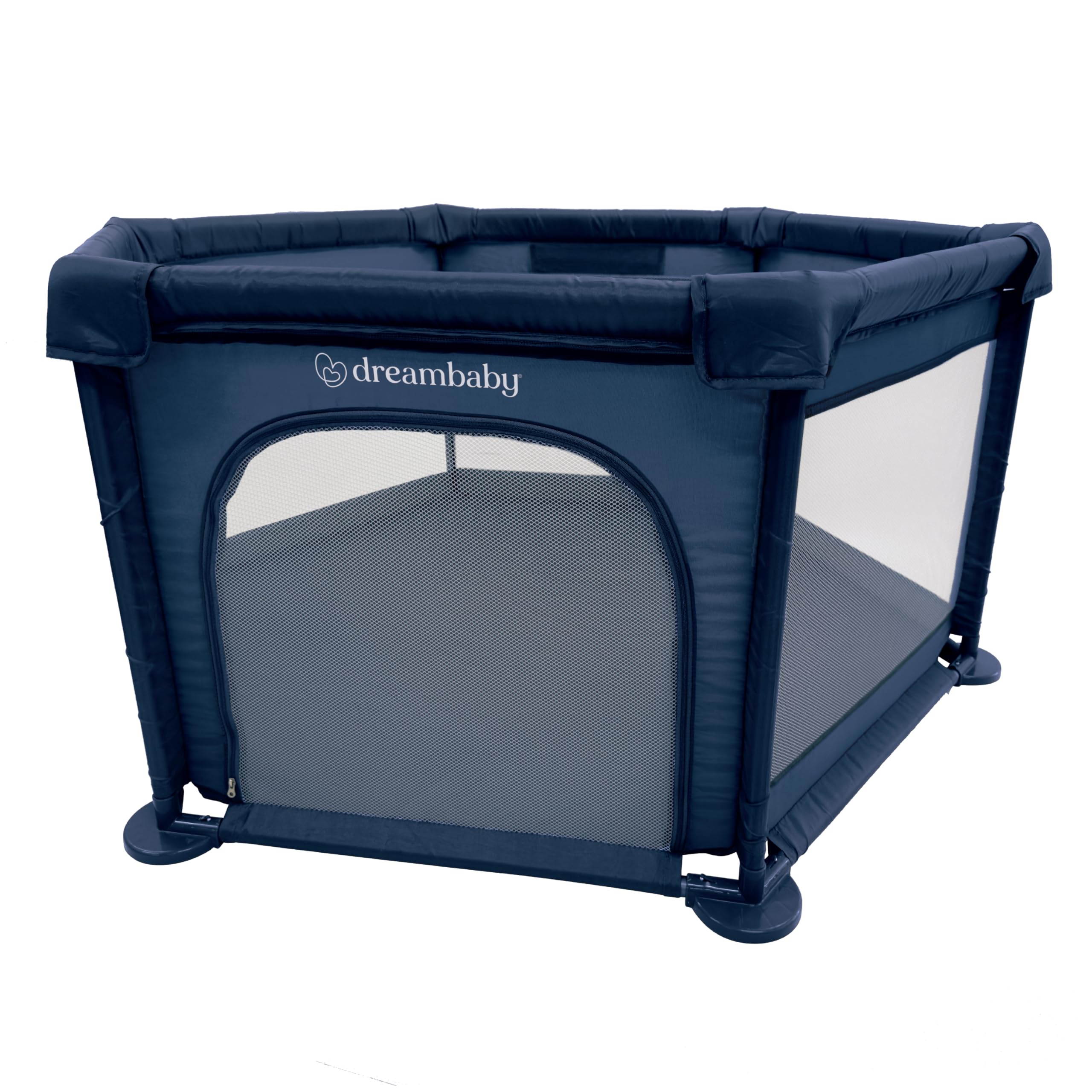 Dreambaby Large Explore Deluxe Fabric Playpen -Navy. Padded Sides, Easy Assembly, Play Pen for Baby and Toddler, Play Yard, Breathable Mesh Fabric, Zip Door