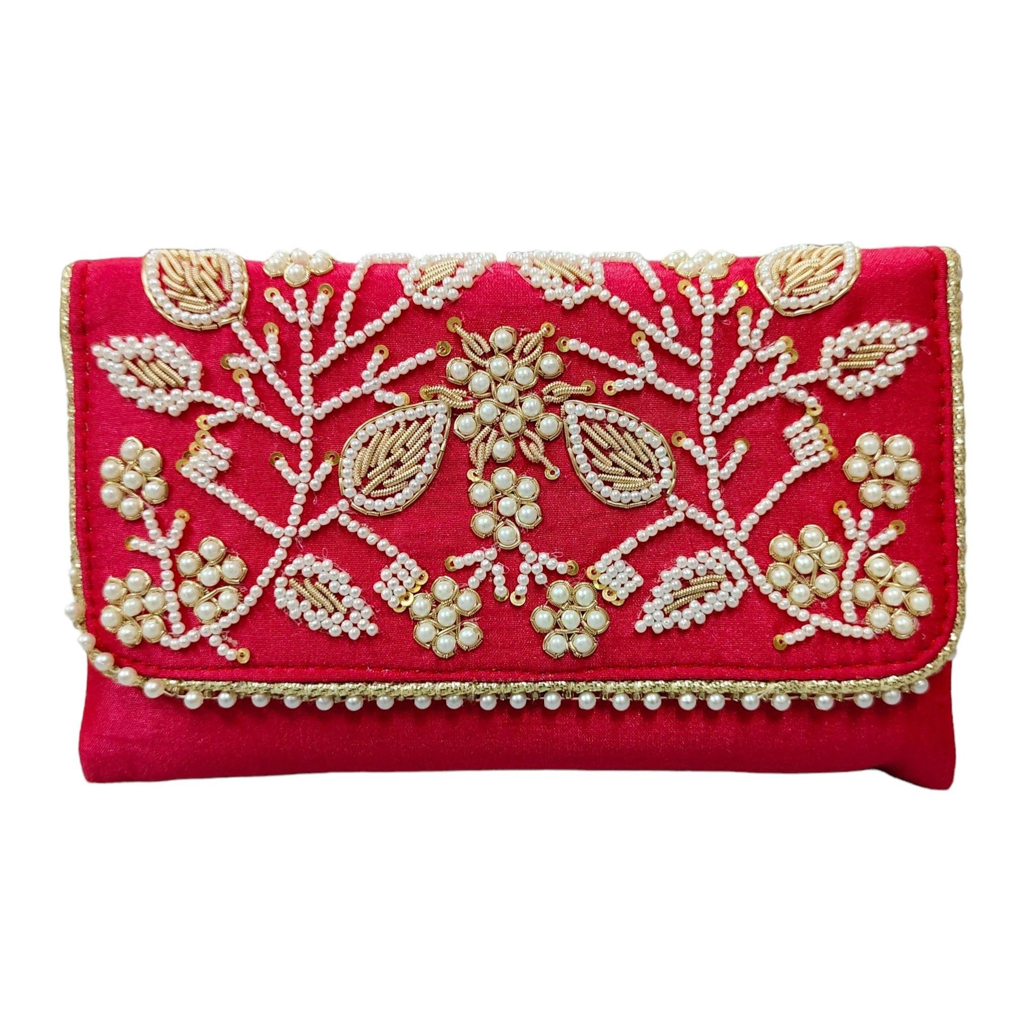 EK PAHECHAN Womens Beautiful Handmade Raw Silk Heavy Embroidery Work Ethnic Clutch/Sling Bag for Parties & Weddings (Rani Pink) (B0D1CHMGYN) Amazon Price History, Amazon Price Tracker