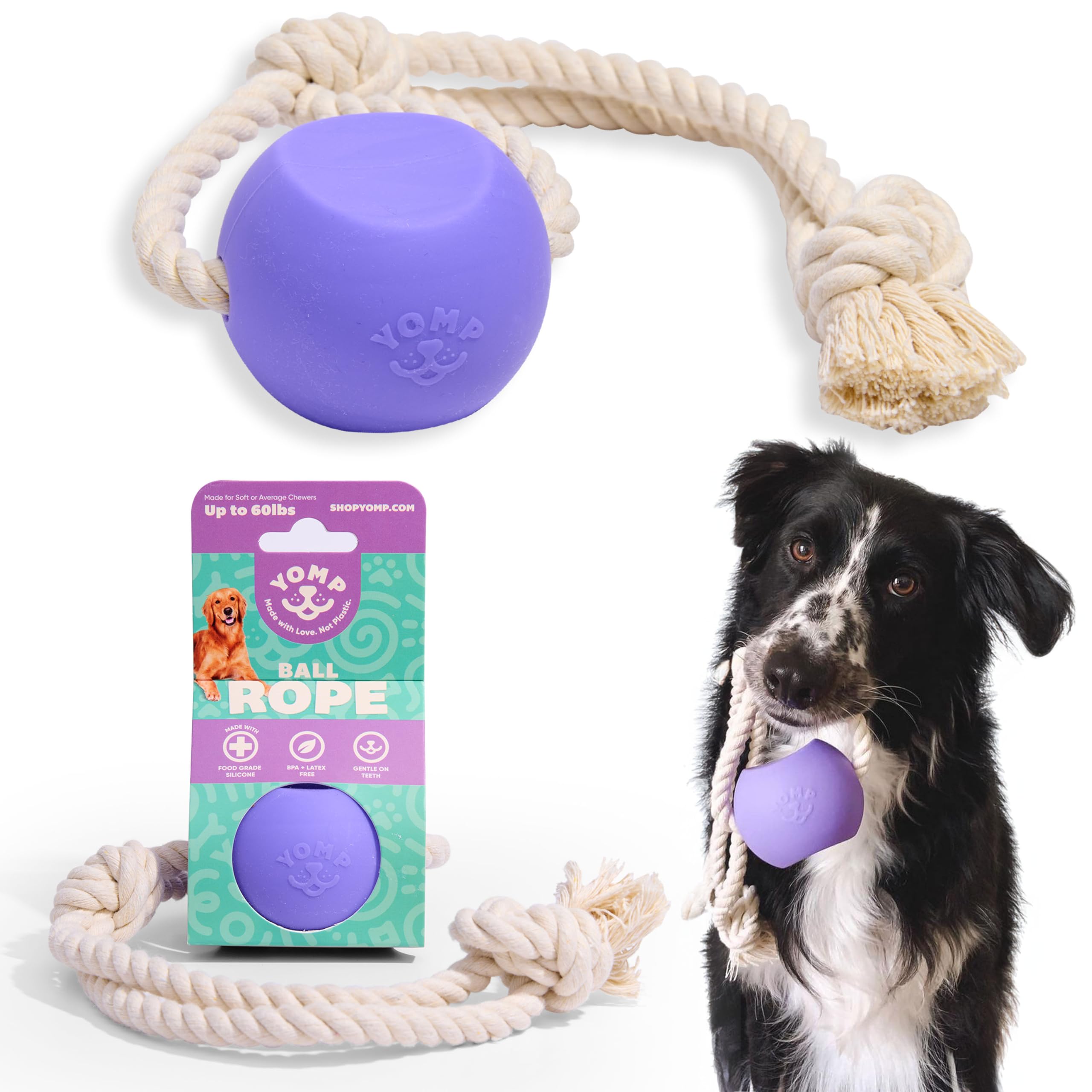 Yomp BallRope - Juguete para tirar y tirar para perros, juguete interactivo para buscar al aire libre diseñado para un juego seguro de mascotas, hecho de silicona texturizada y no tóxica, para