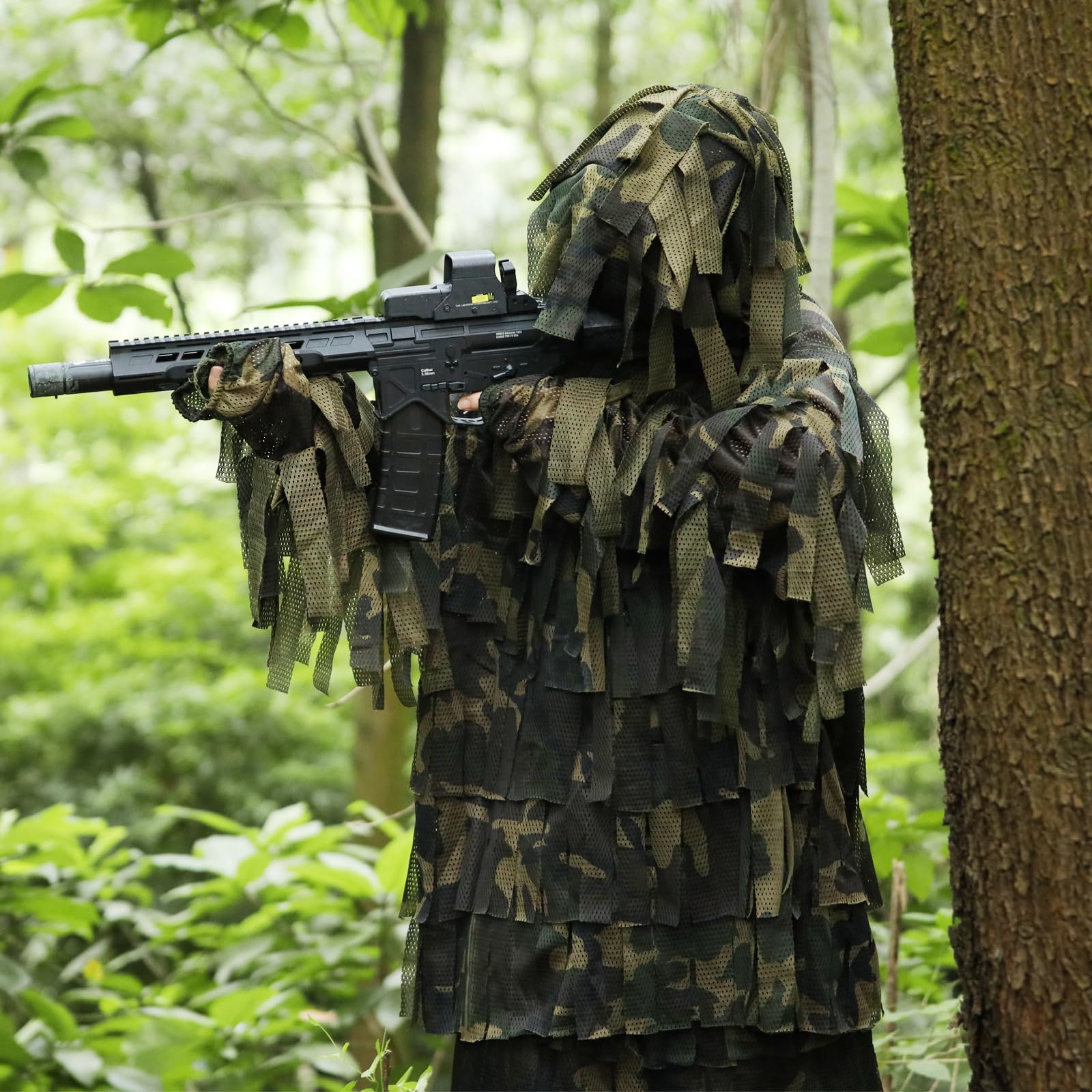 PELLOR 3D Ghillie Tarnanzug - Woodland Camouflage Mit Kapuze Für Jagd