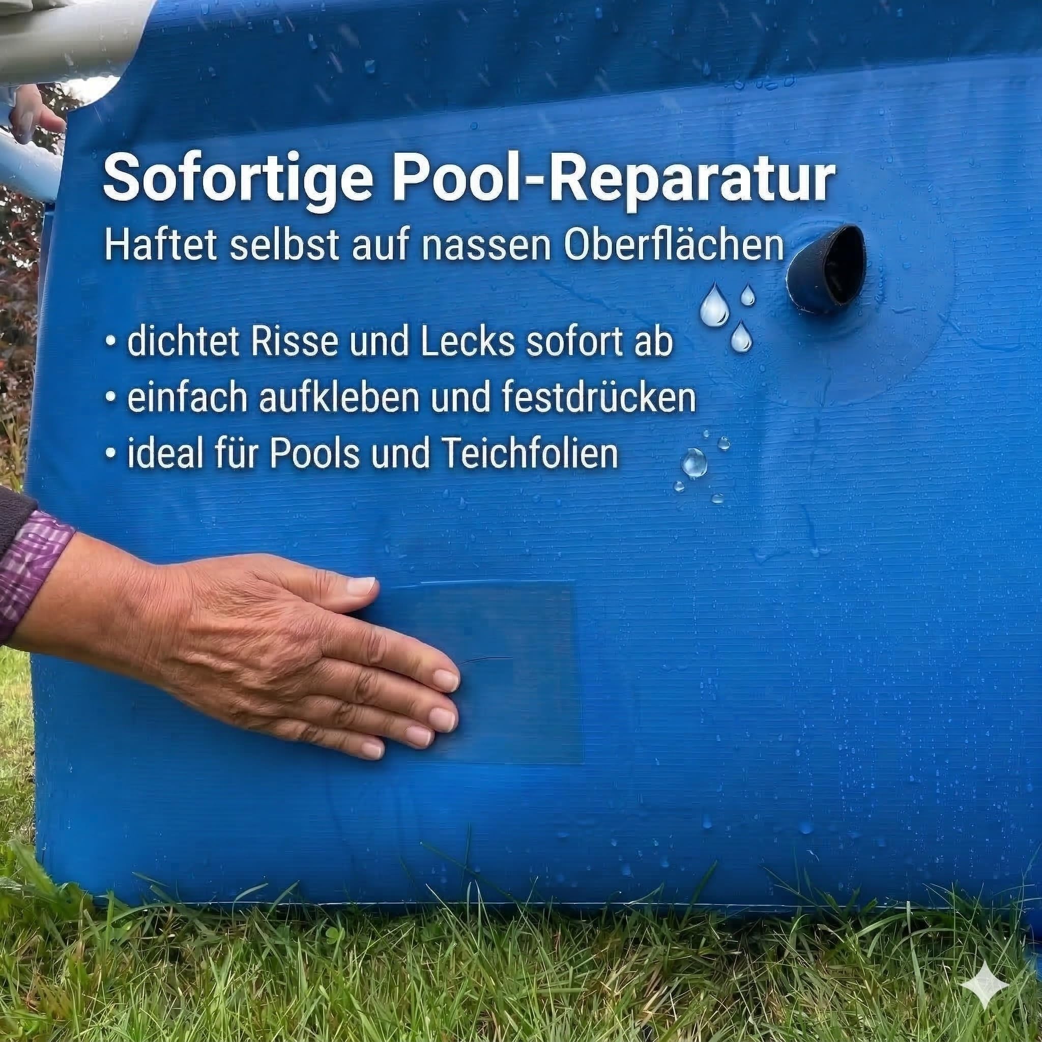 Unterwasser Klebeflicken, Reparaturflicken für Pool, Zelt, Plane, Dachrinne, Schlauchboot, Acrylatkleber (10 Stück 10 cm x 15 cm, Transparent)