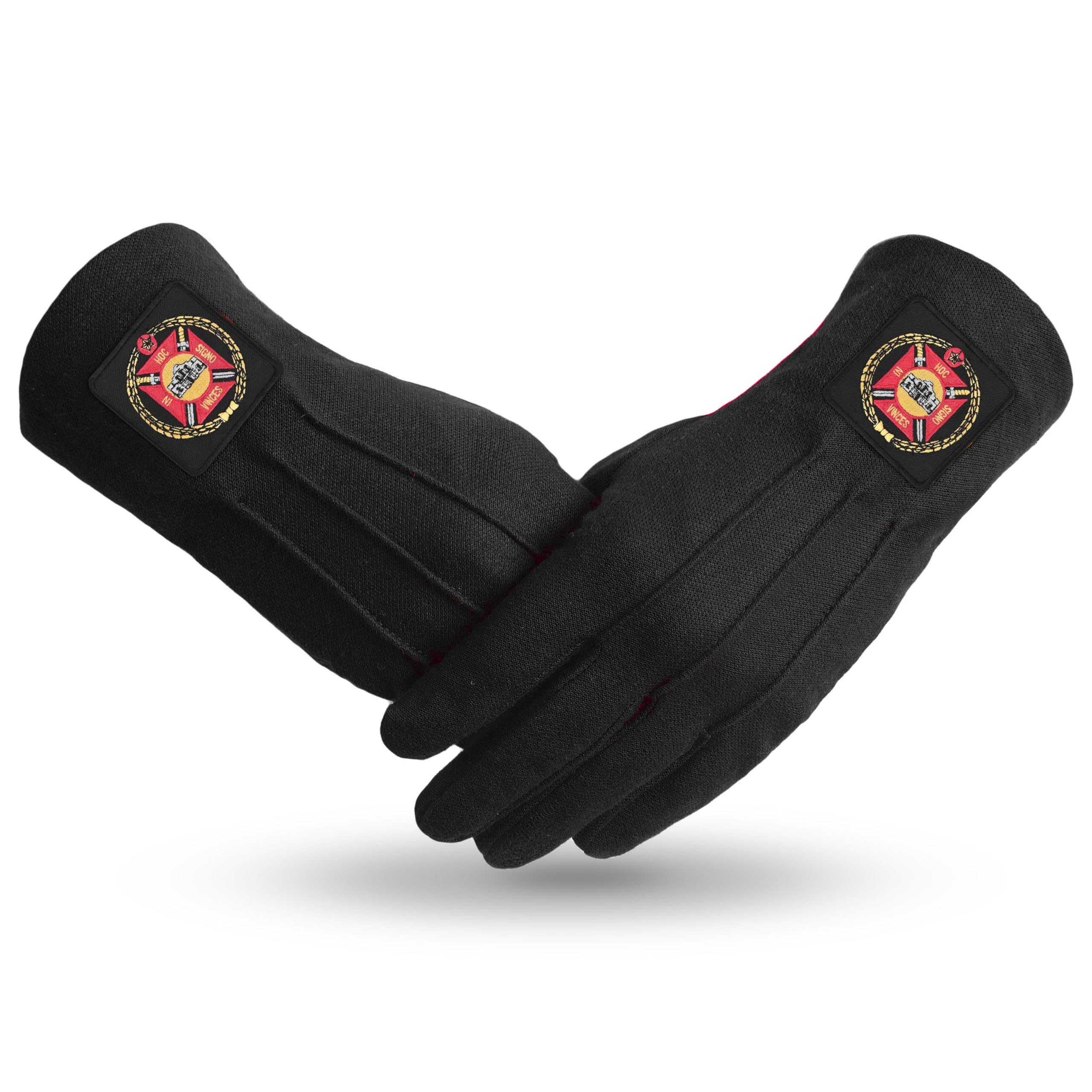 BRICKS MASONS Knights Templar Commandery Glove - Black Cotton With Patch - XL
