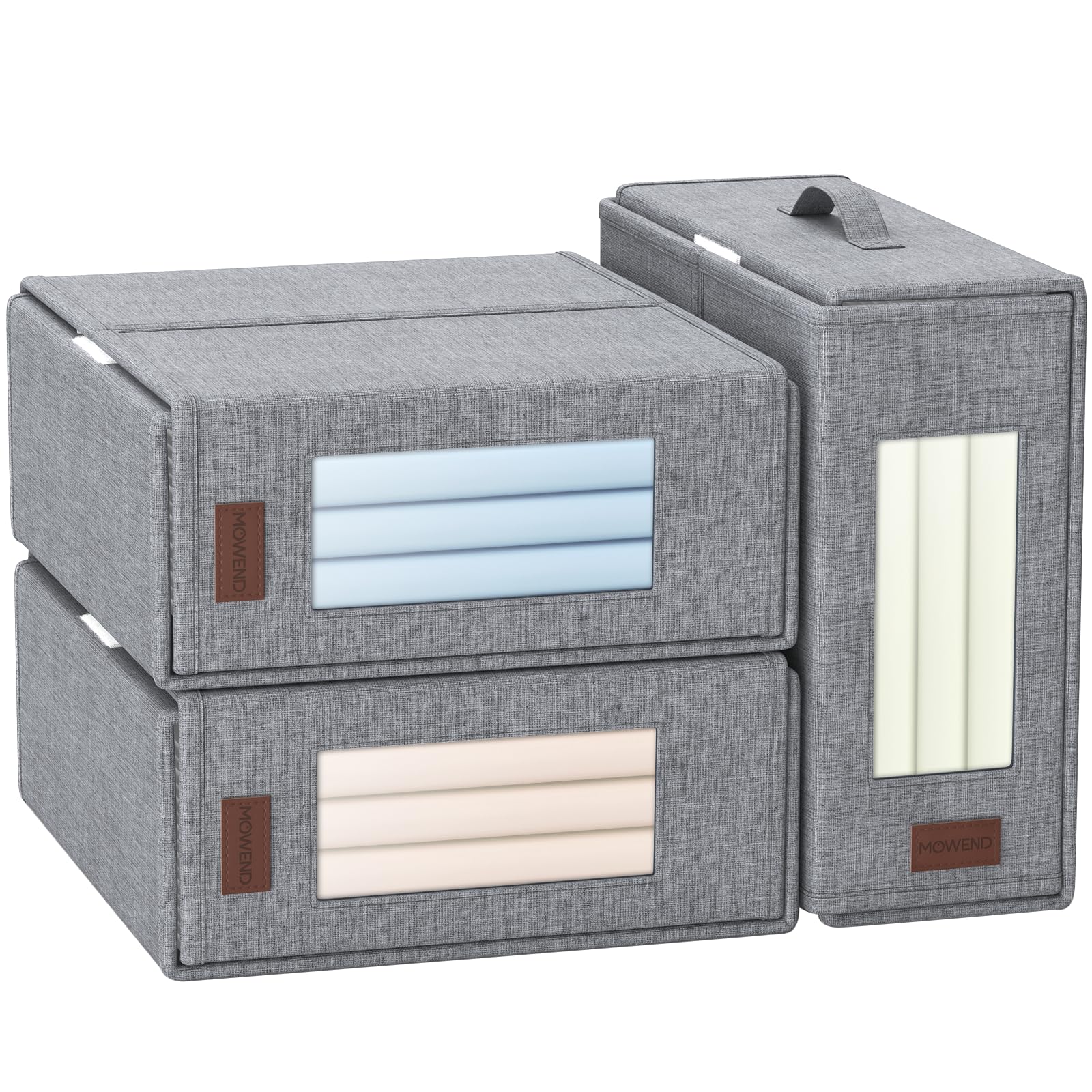 Mowend Aufbewahrungstasche für Bettwäsche, Bettbezug, 600D Oxford-Stoff, faltbarer Bettlaken-Organizer für King- und Queen-Size-Betten mit klarem Fenster und verbessertem Griff, 3er-Pack (grau) Küche, Haushalt & Wohnen