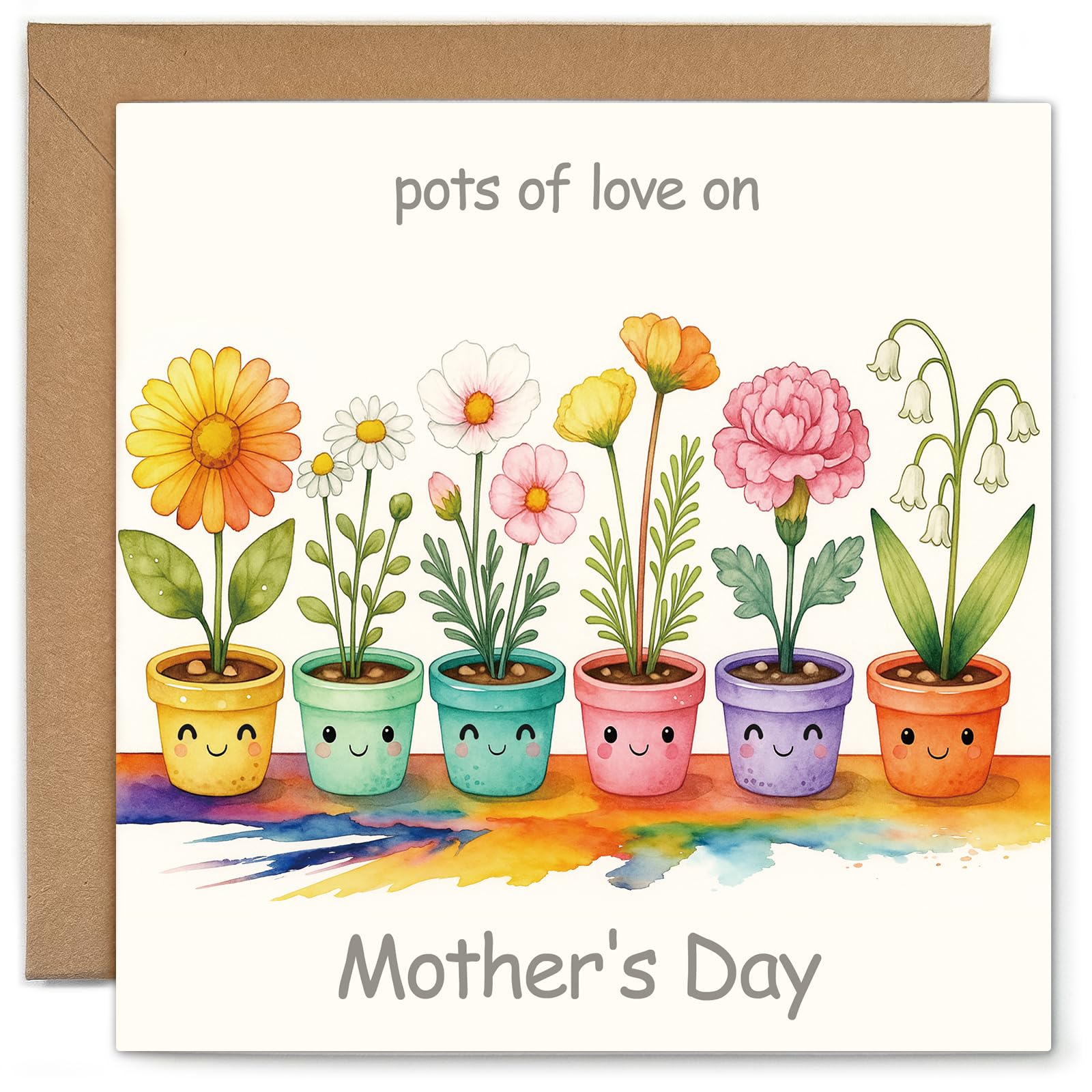 Mothers Day Card for Mum,Potted Flowers Theam-Mother's Day Card With Matching Envelope-148 * 148mm(Folded dimensions)
