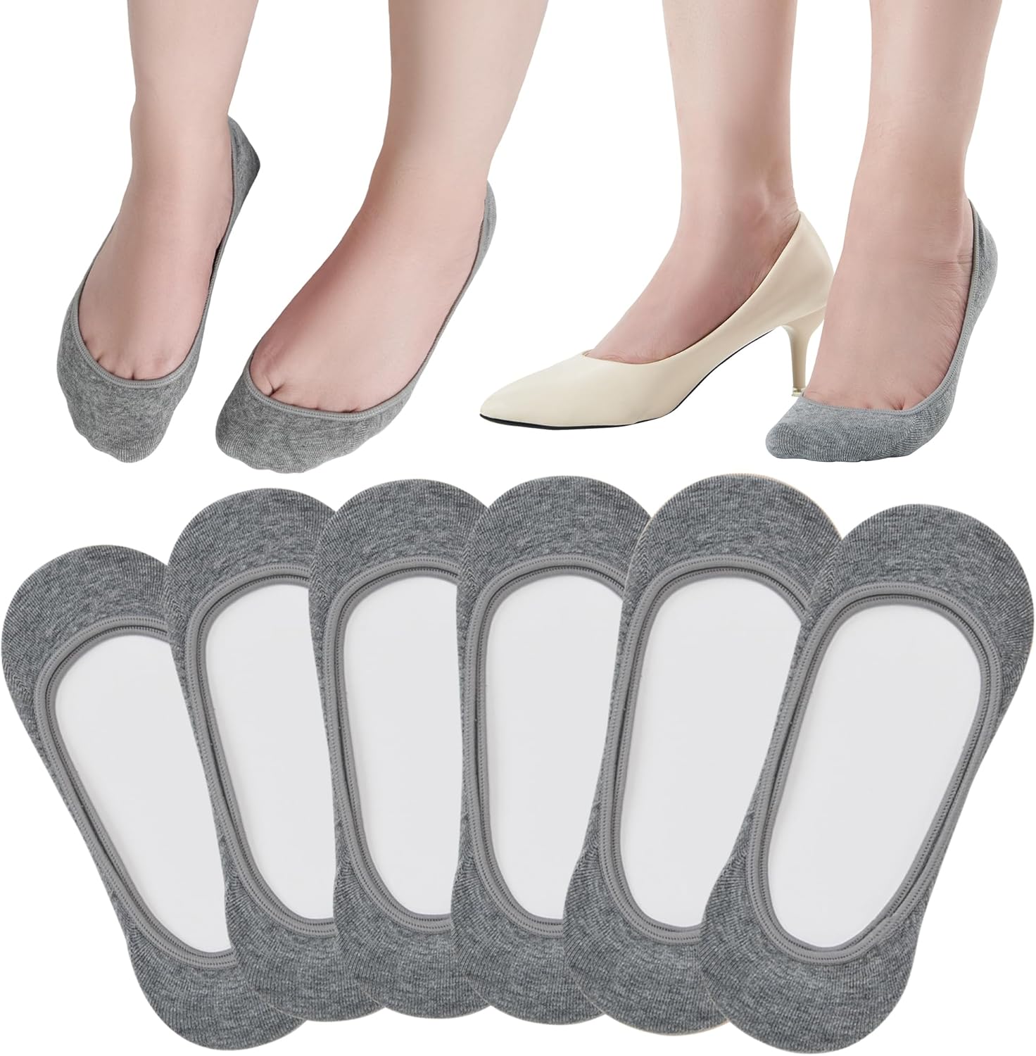ATBITER No Show Socks Womens Flats, 6 Pairs Non Slip Invisible Ultra Low Cut Liner Footies Socks for Loafer Boat
