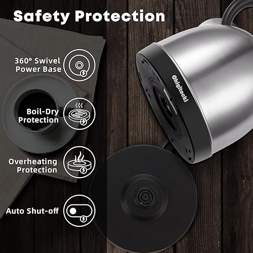 Miniatura 5 de Hervidor eléctrico de 1.7L, bonita caldera de agua con termómetro y apagado automático, hervidor de ebullición rápida de 1200 W para oficina en