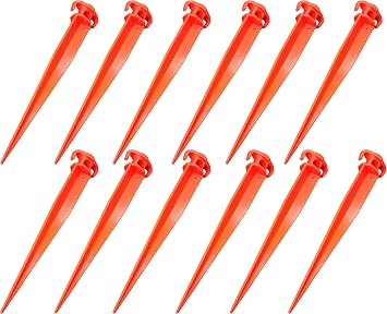 Plastic Tent Pegs Stakes, 12 PCS, 16", Orange, UV Resistant, Safety Style, Multi Use for Camping, Hiking, Garden, Landscape