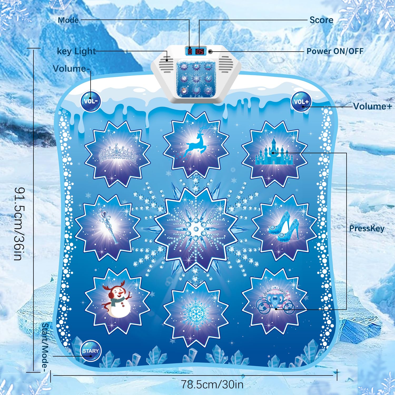 Alfombra de baile para niños, juguetes de Frozen – Tapete de baile electrónico para niñas y niños, 5 modos de juego, música incorporada, luz LED sensible al tacto, tapete de pista de baile, regalos 2