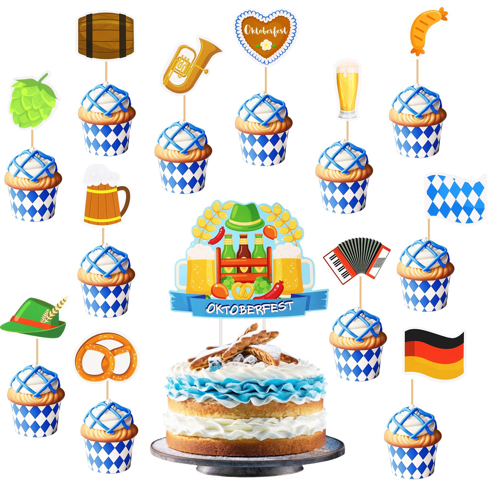 SANNIX Pack of 25 Oktoberfest Decoration, Oktoberfest Cupcake Toppers, Cake Dessert Decoration for Bavarian Oktoberfest, Birthday Party, Party Decoration