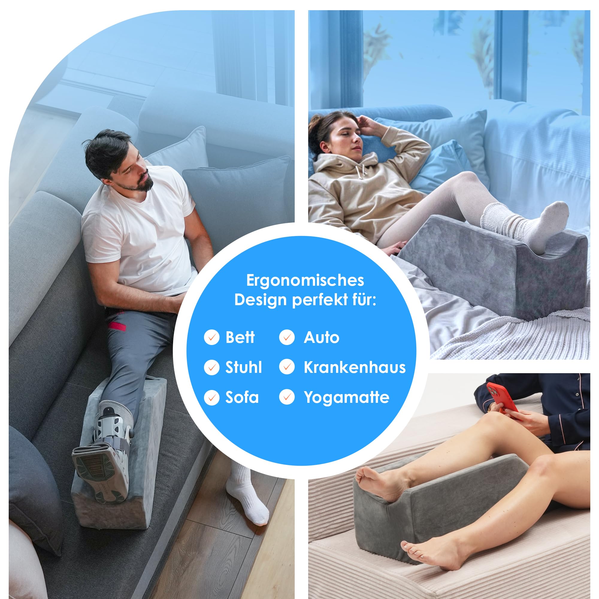 Beinkissen zum Hochlagern – Keilkissen 68x25x22 cm Memory-Schaum – Beinerhöhung nach OP für Fuß Knie Sprunggelenk – Tragegriff & Anti-Rutsch-Noppen – Venenkissen Sofa Bett – Bezug waschbar OEKO-TEX | Formstabile Beinerhöhung für Fuß, Knie & Sprunggelenk ·