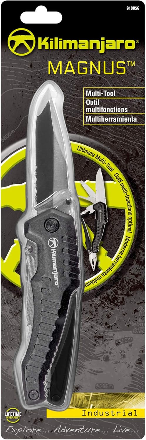 Kilimanjaro Multi-Tool, Full-Size Pliers, Blade Cuts Wood, Hose, Rope, Screwdriver, Wire Cutter, 8-1/2 Inches, Magnus Multifunction - 910056 , Black